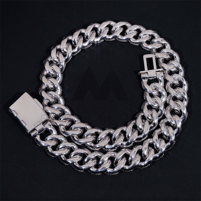 20mm Mosaic-Set Diamond Cuban Link Chain 10K Gold