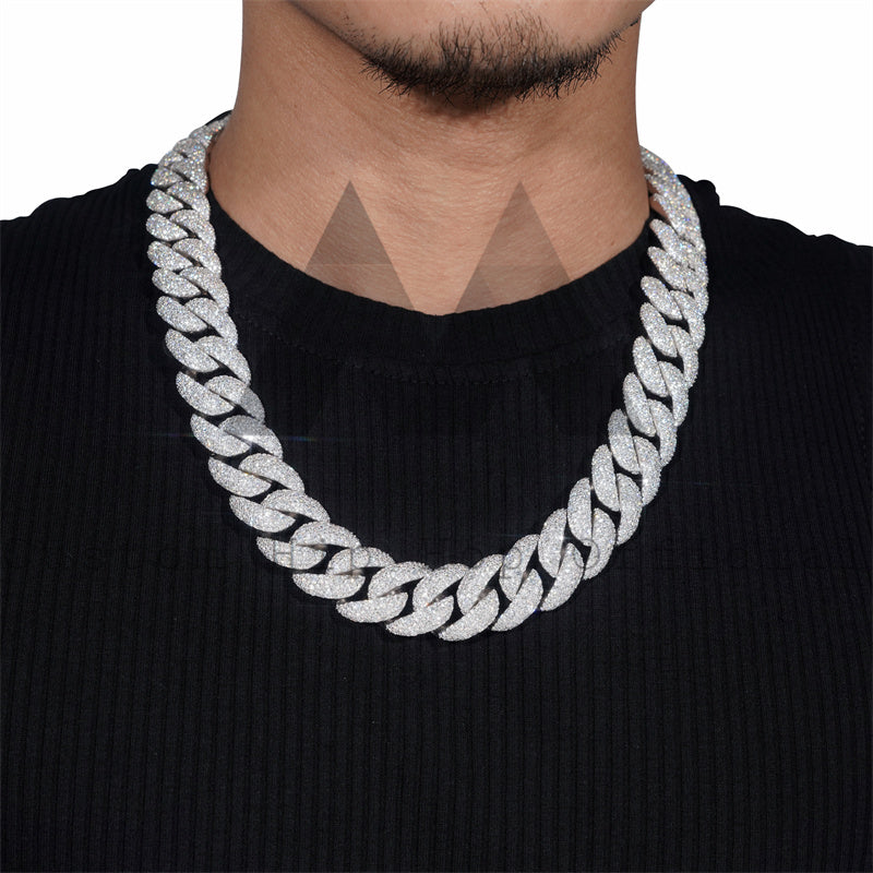 20mm Mosaic-Set Moissanite Cuban Link Chain 10K Gold