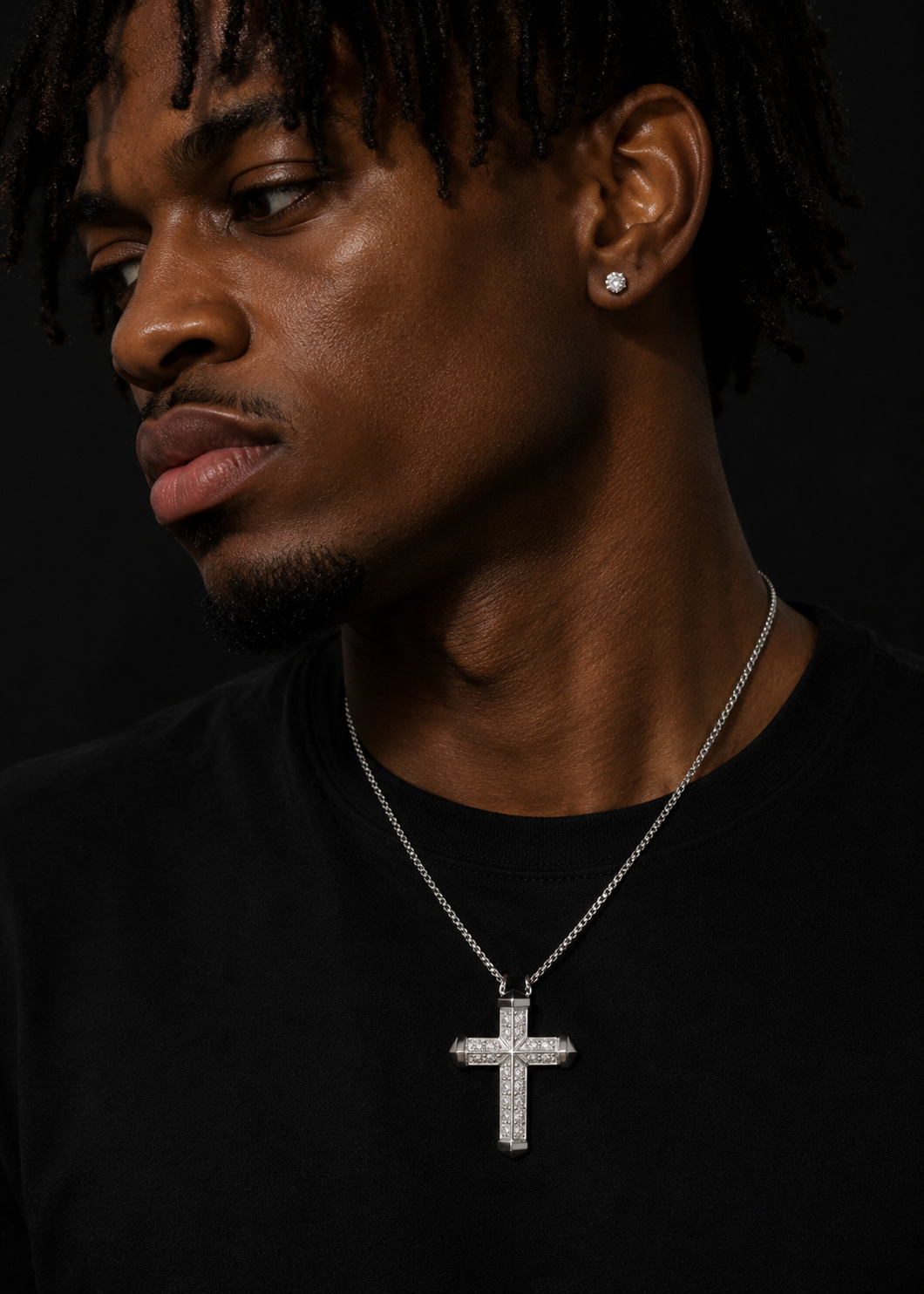 10K Solid White Gold VVS Lab Diamond Cross Necklace