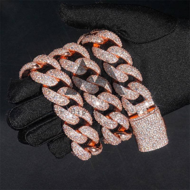 23mm Mosaic-Set Moissanite Cuban Link Chain 14K Gold