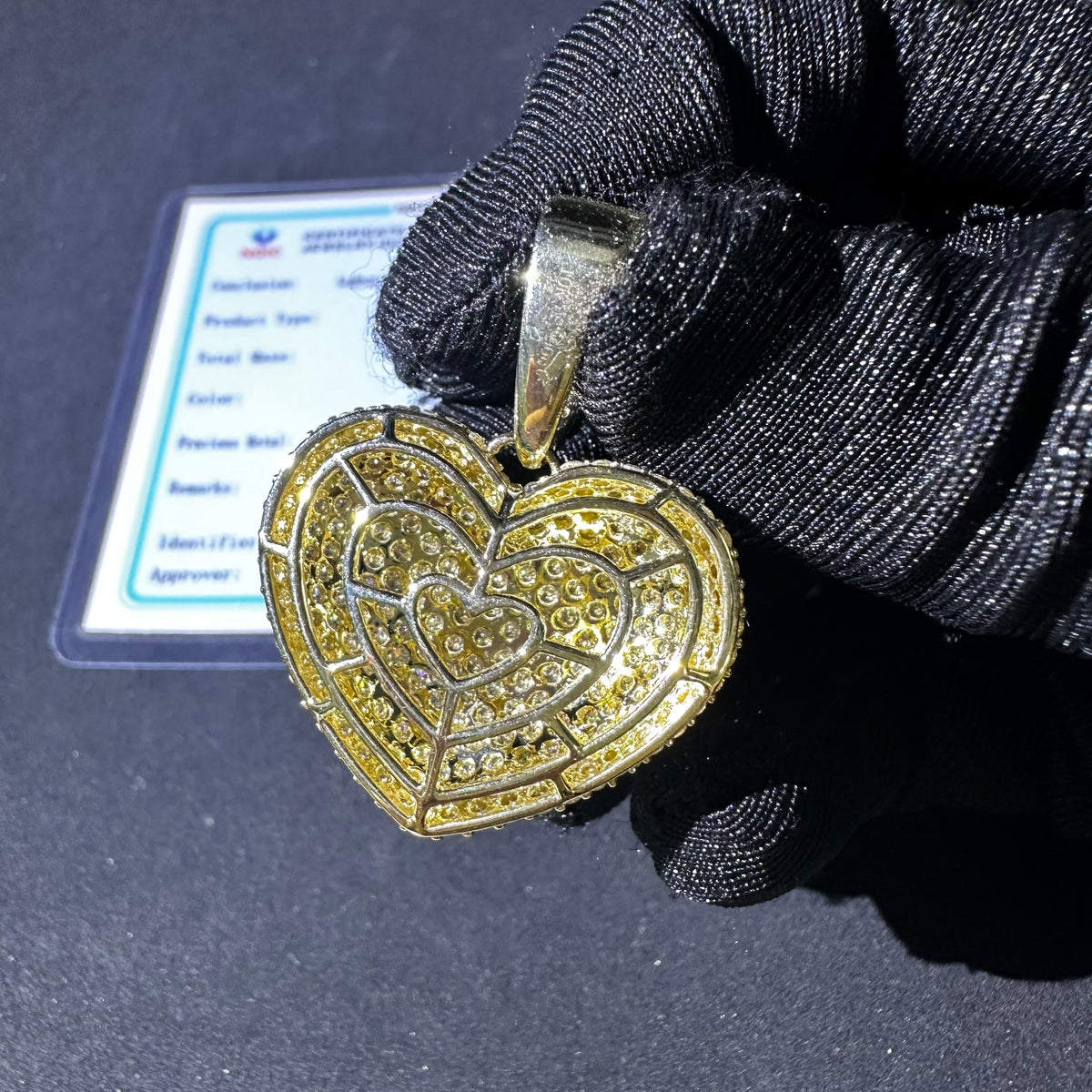 10K Yellow Gold Baguette Cut Lab Diamond Heart Pendant Charm