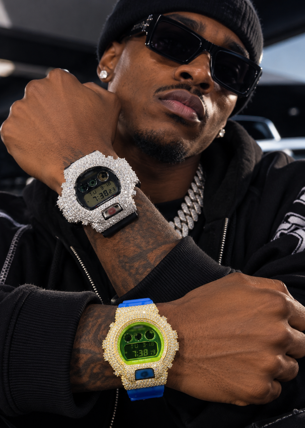 G Shock Iced Out DW6900 Moissanite Watches Case 14K Gold