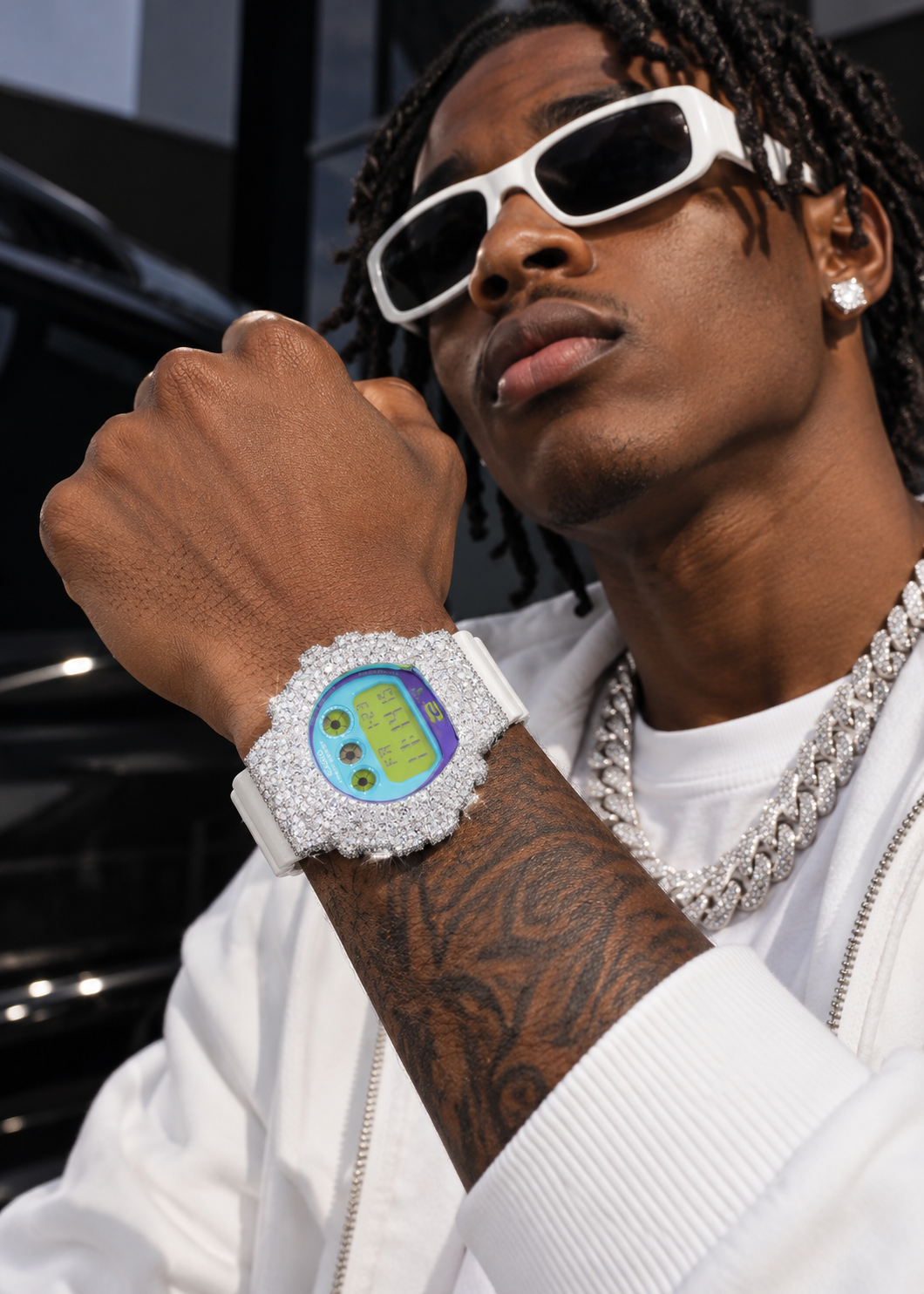 DW6900 G Shock Iced Out Buss Down Moissanite Watch Mosaic Setting
