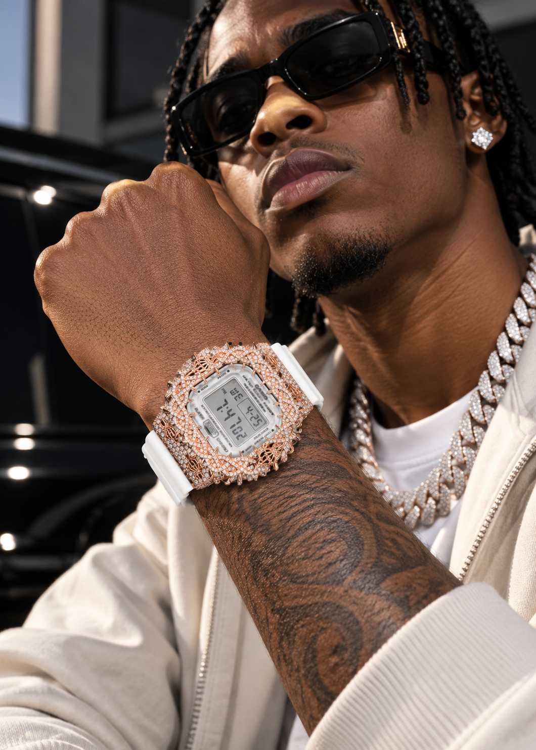 DW5600 G Shock Iced Out Watch With Skull Logo Moissanite Diamond