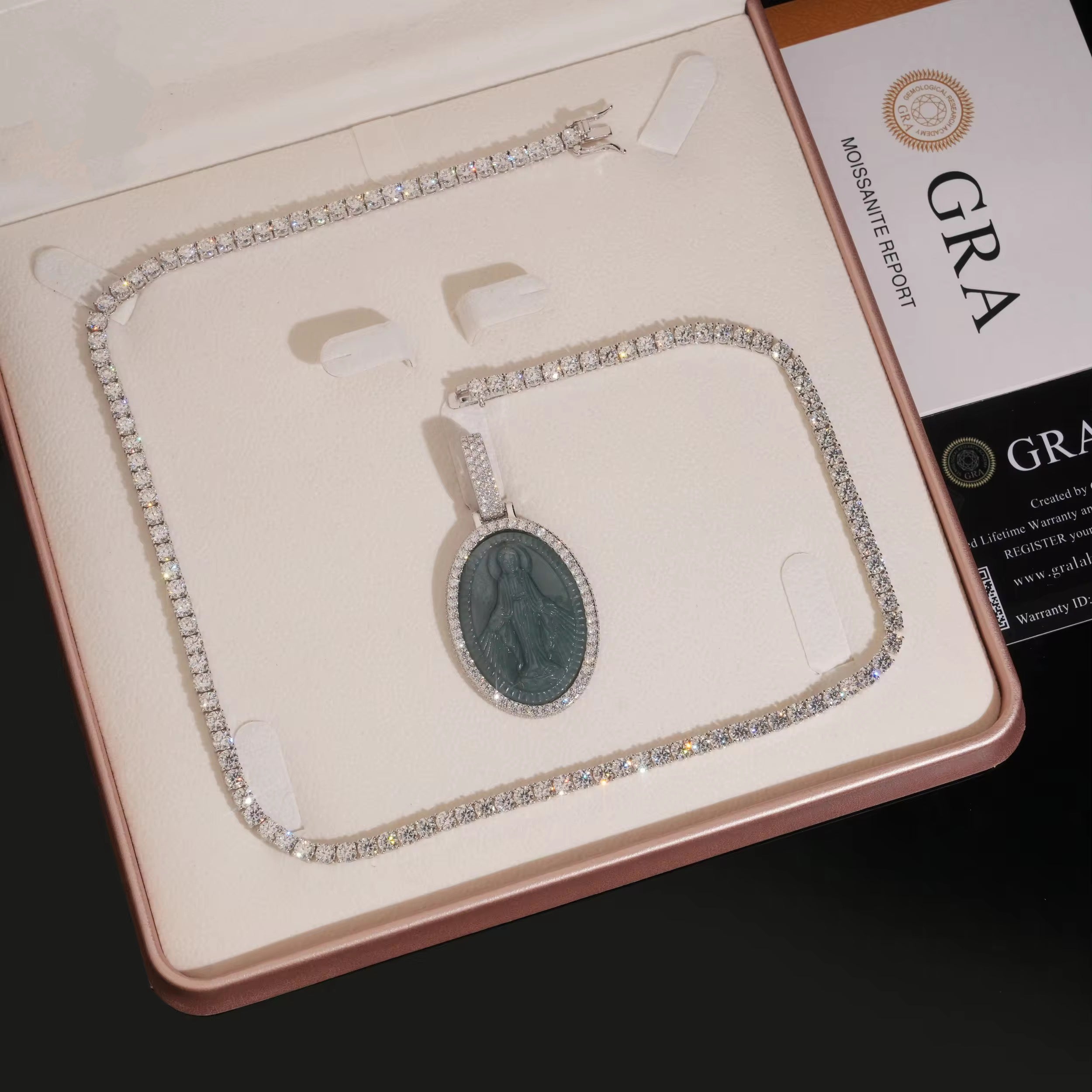 Oval Diamond Frame Maria Jade Pendant