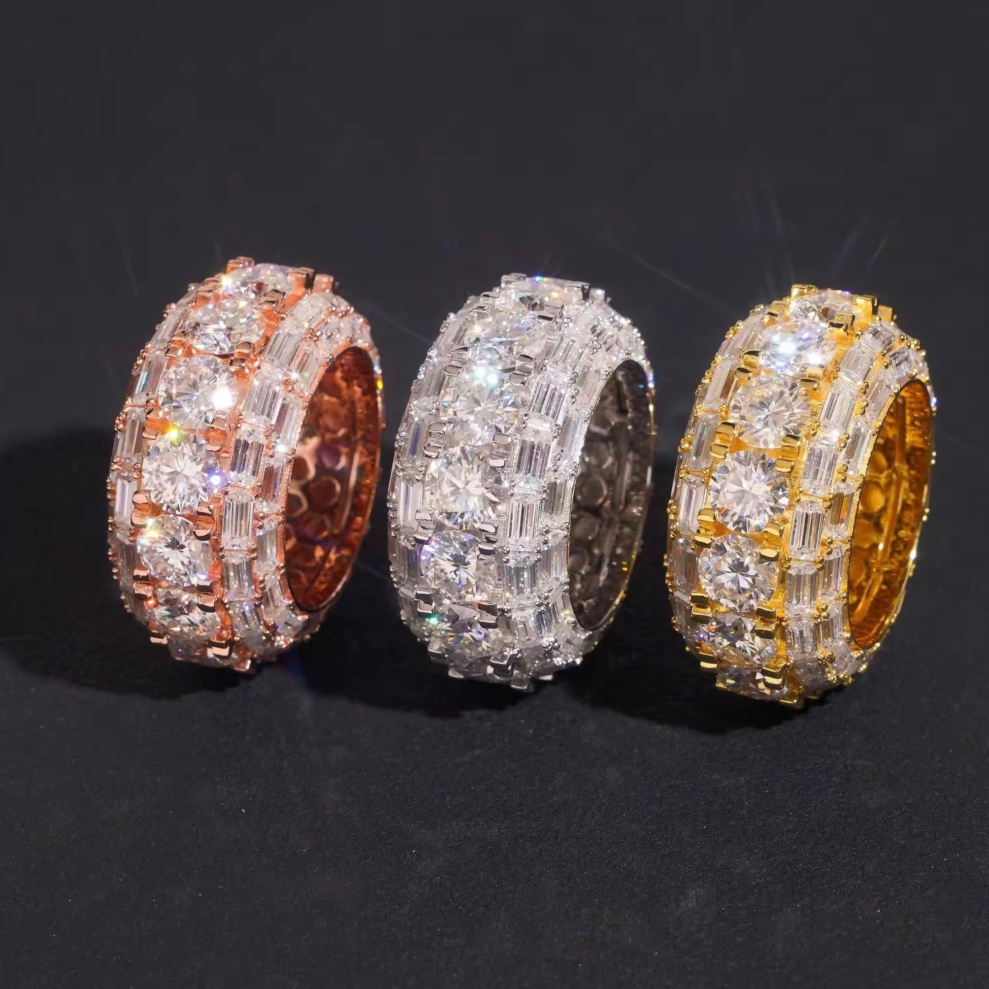 Three Rows Fancy Cut Moissanite Diamond Eternity Ring Band