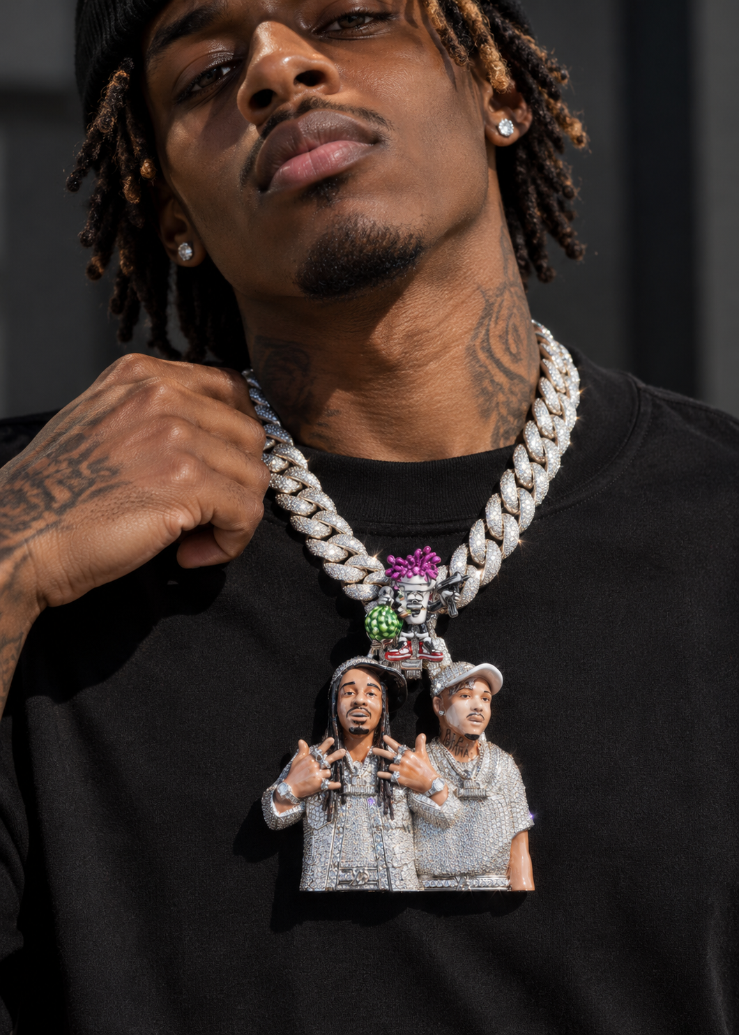 "Rapper" Custom Moissanite Enamael Portrait Pendant 14K Gold