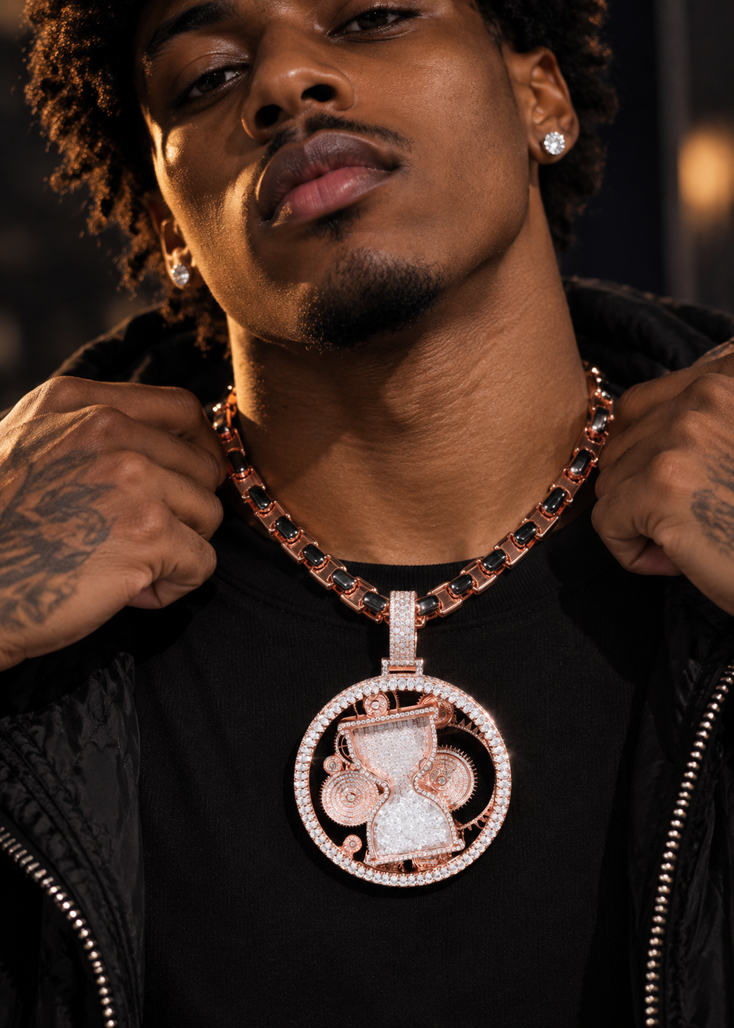 Rose Gold Rotating Iced Out 2.5" Custom Moissanite Hip Hop Pendant