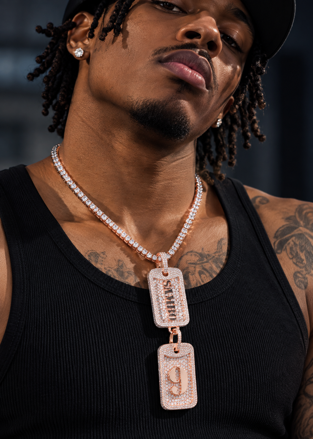 Buss Down Silver 925 Rose Gold Plating Custom Made Baguette Moissanite Design Dog Tag Pendant