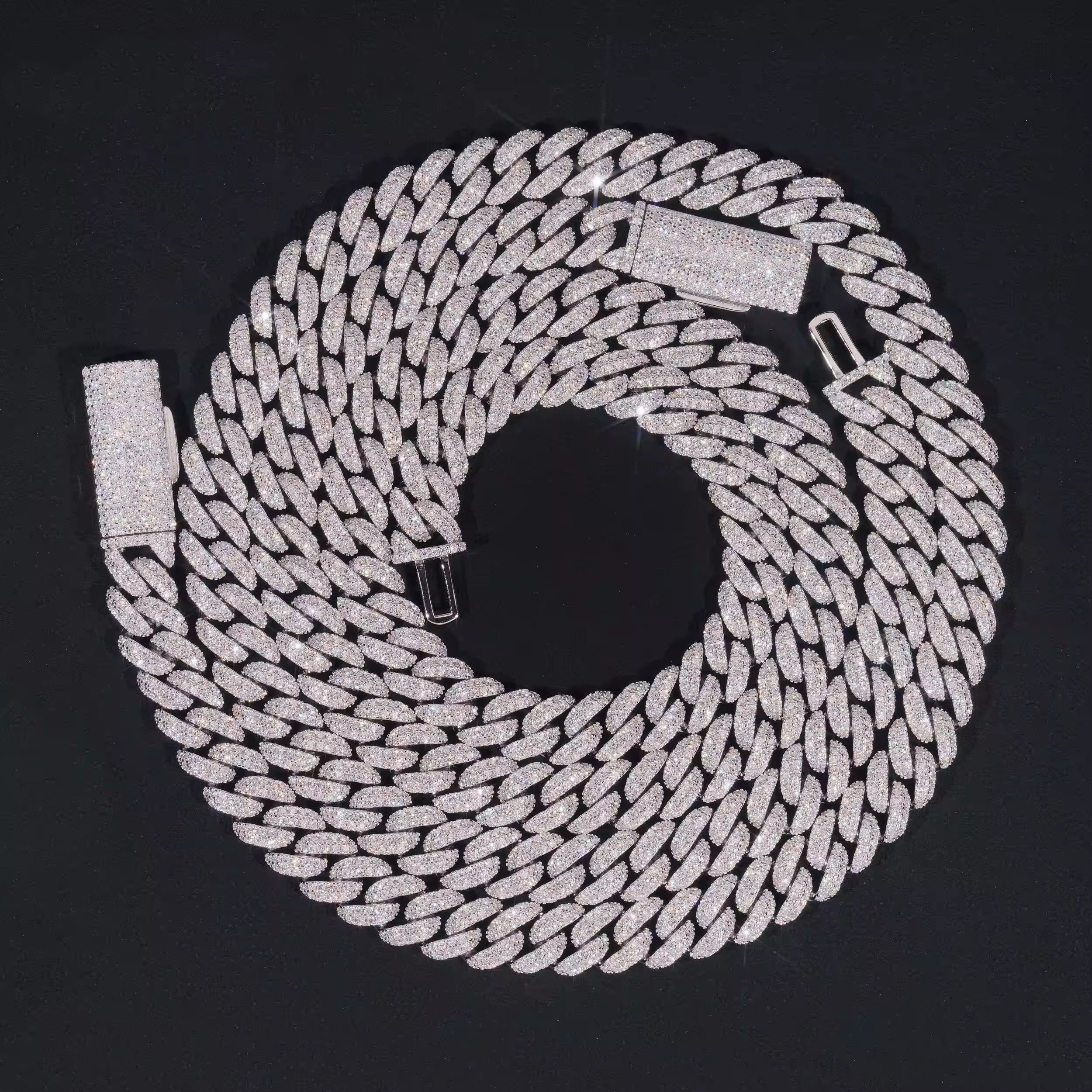 Round Link Two Rows 10MM Miami link Moissanite Cuban Nekclace Chain Sterling Silver 925