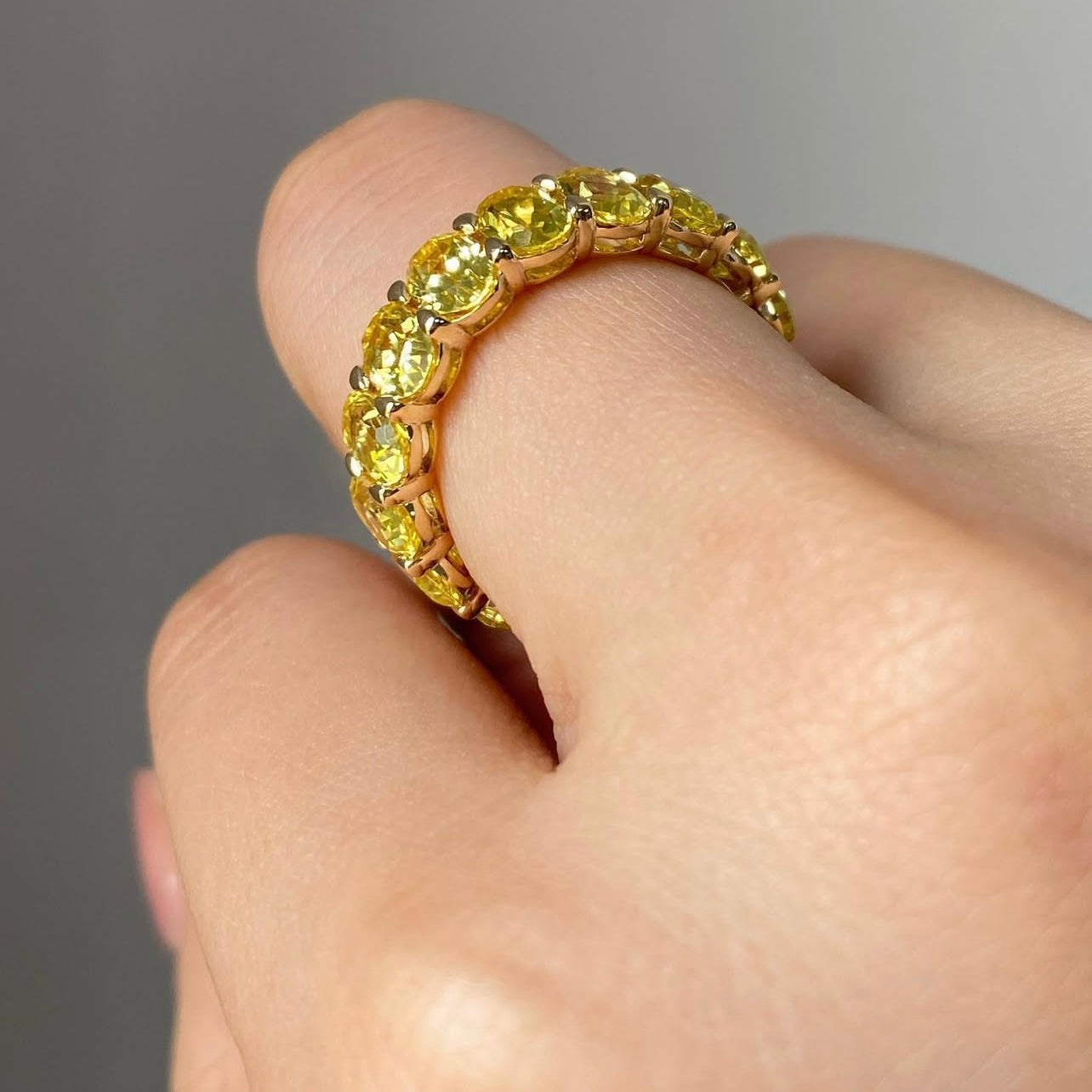 10K Yellow Gold Oval Cut Yellow Moissanite Diamond Eternity Ring Band