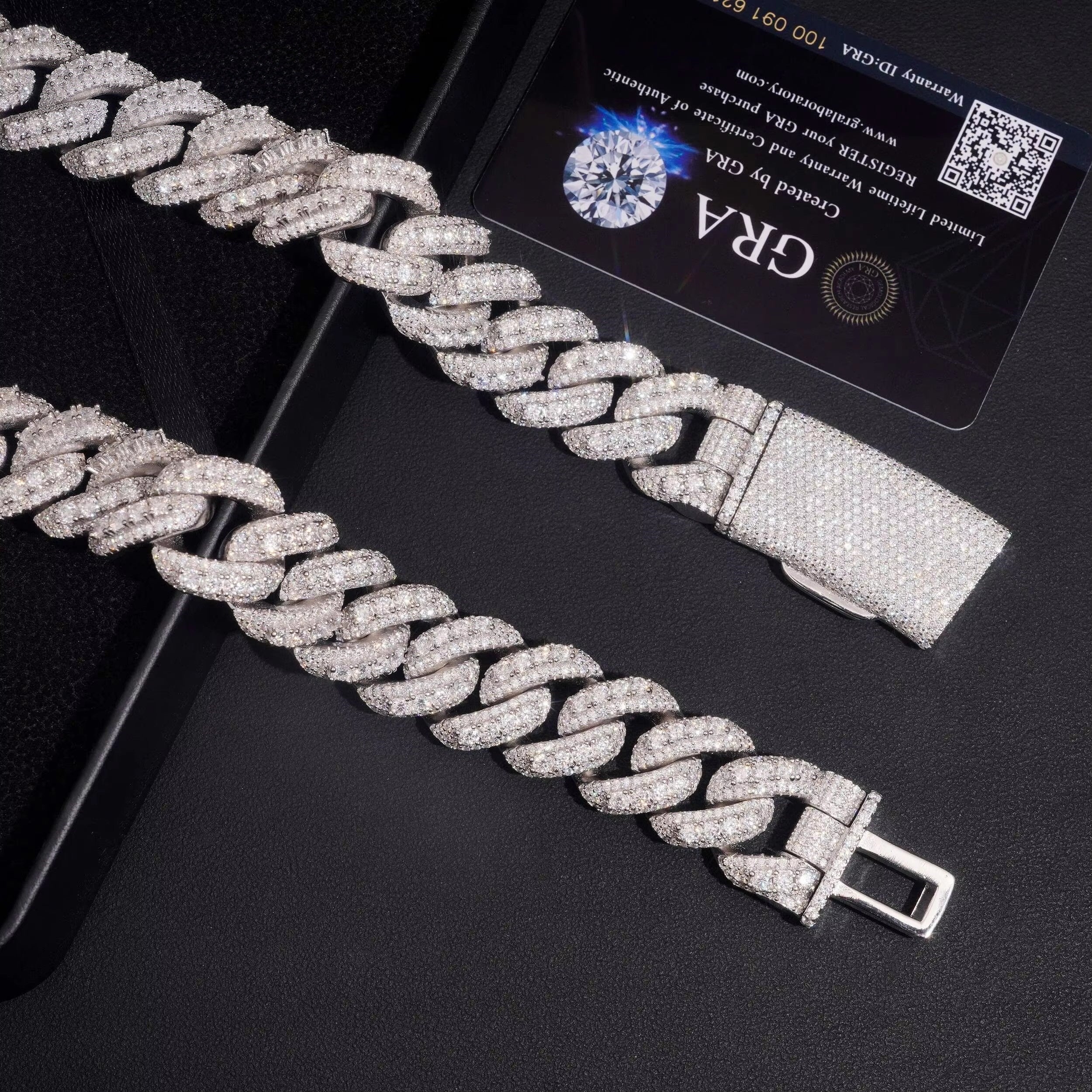 20MM Raised Stone Cuban Necklace Sterling Silver Moissanite Diamond