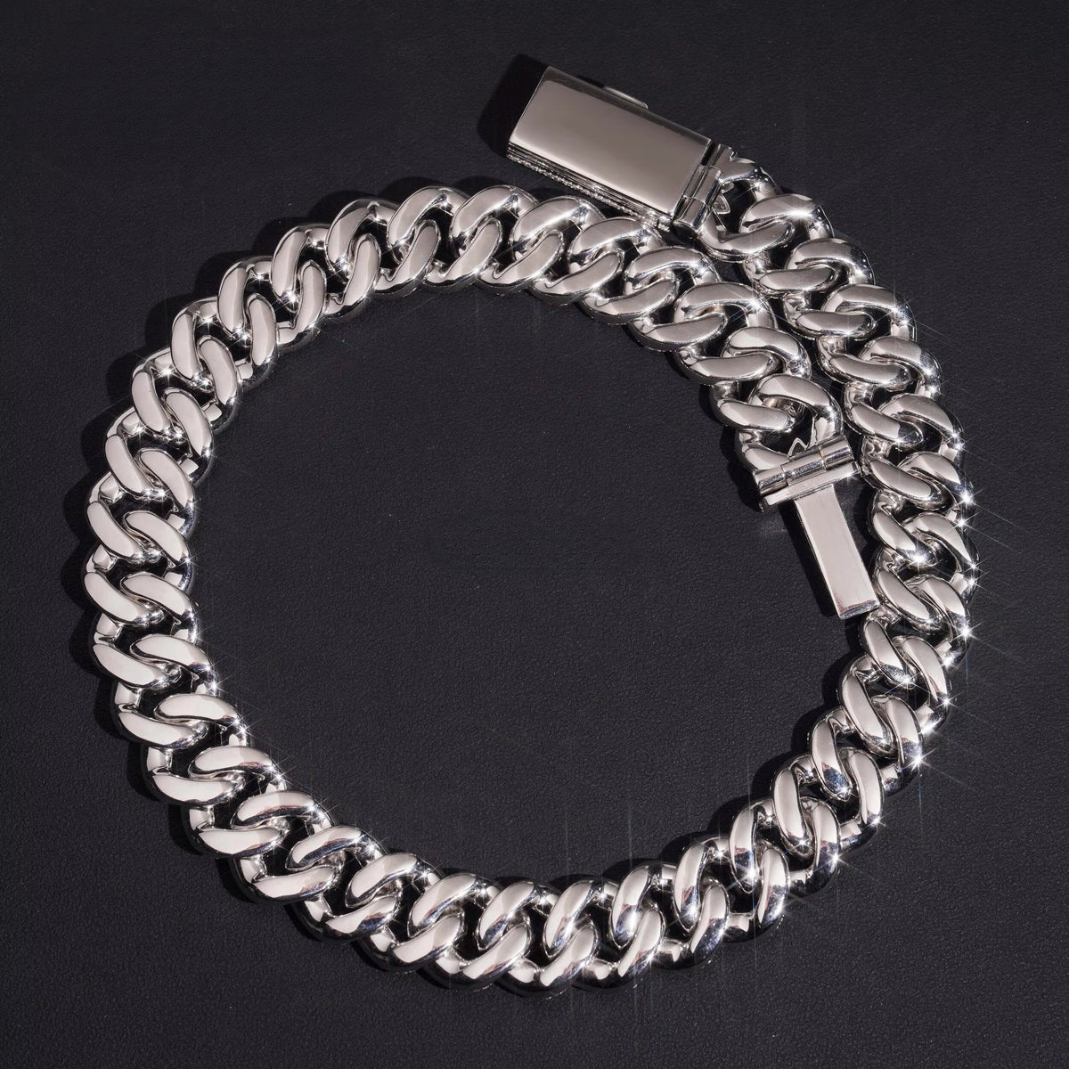 20MM Raised Stone Cuban Necklace Sterling Silver Moissanite Diamond