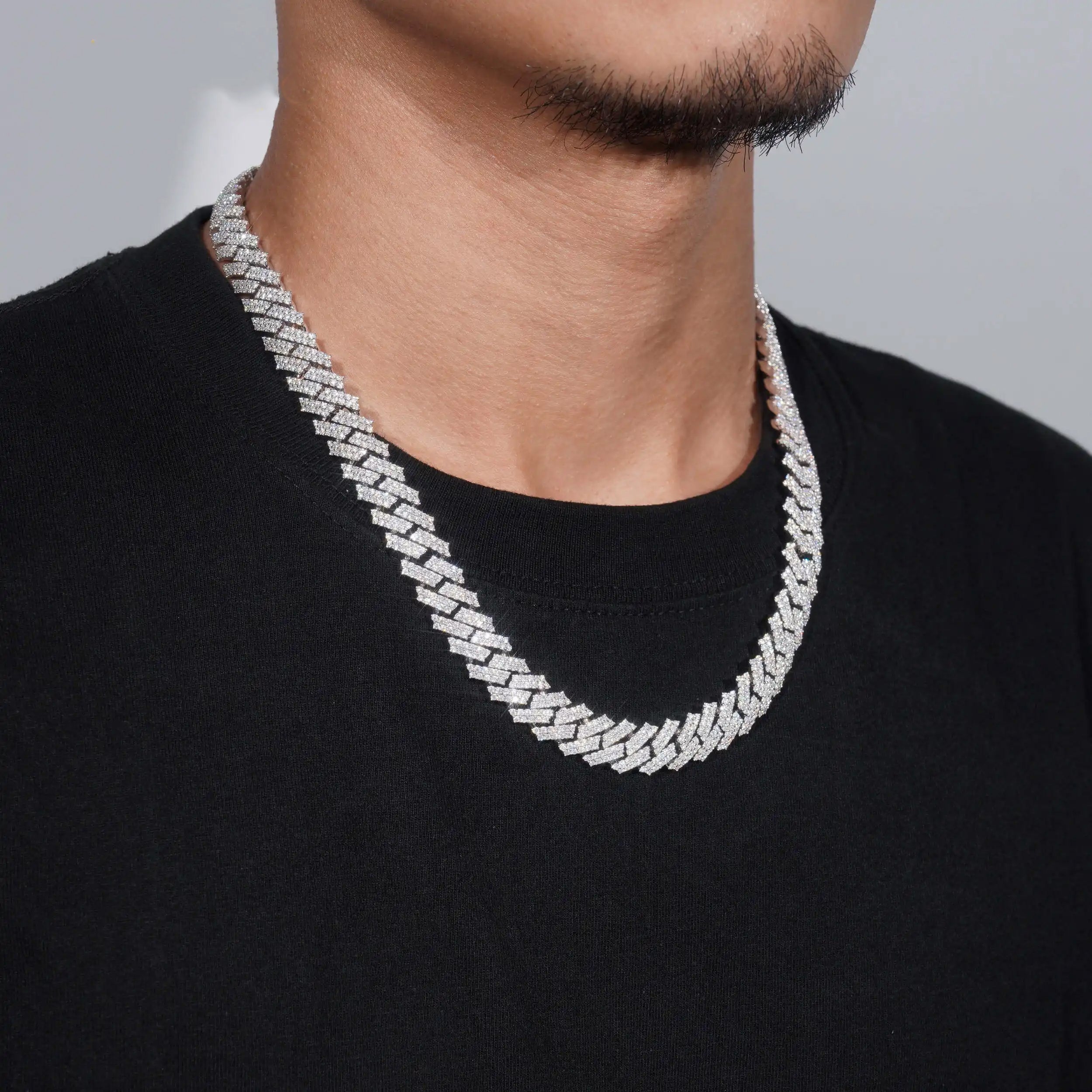 Hot Sell Iced Out Solid Silver 925 12MM Tow Rows Moissanite Diamond Cuban Link Necklace