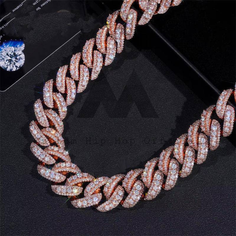 3-Row 18MM Moissanite Miami Cuban Link Chain 14K Gold