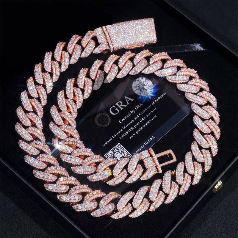 3-Row 18MM Moissanite Miami Cuban Link Chain 14K Gold