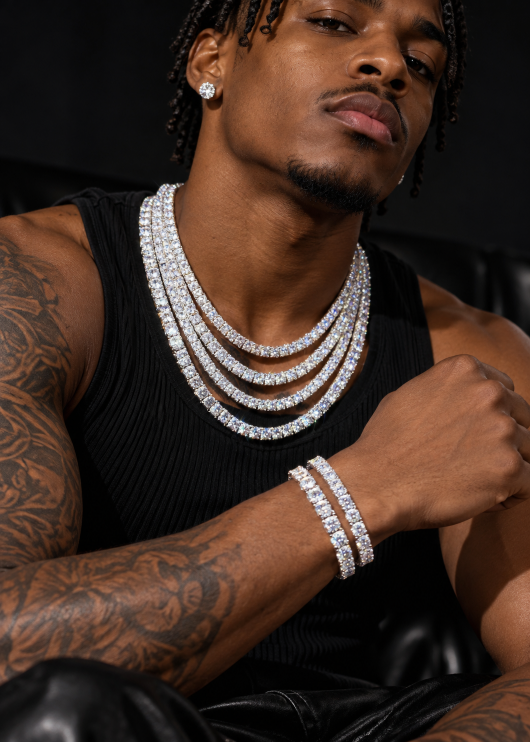 Solid Silver Side Iced 6.5MM Tennis Chain Moissanite Diamond