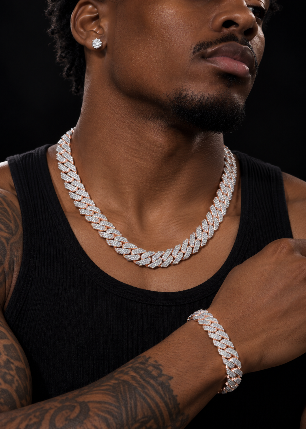 12MM Moissanite Two-Tone Cuban Link Chain 10K Gold