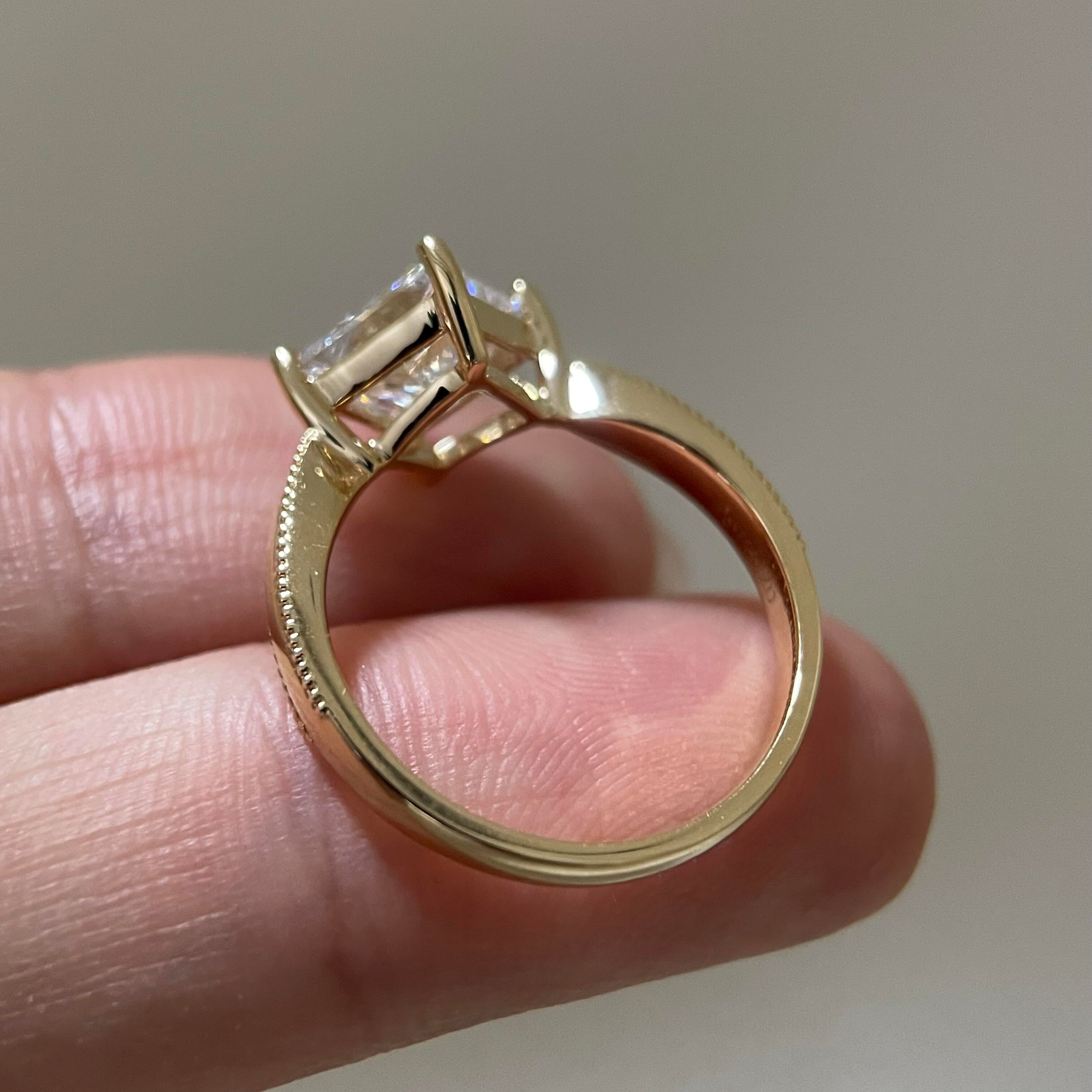 10K 14K 18K Yellow Gold 2CT Princess Cut Lab Grown Diamond Ring