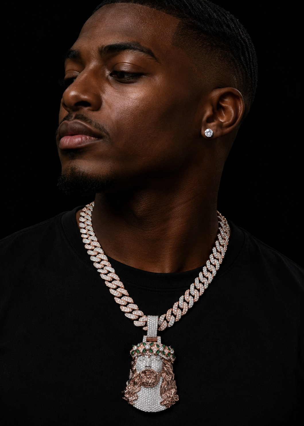 Rose Gold Two Tone Jesus Pendant With 13MM Cuban Link Chain VVS Moissanite