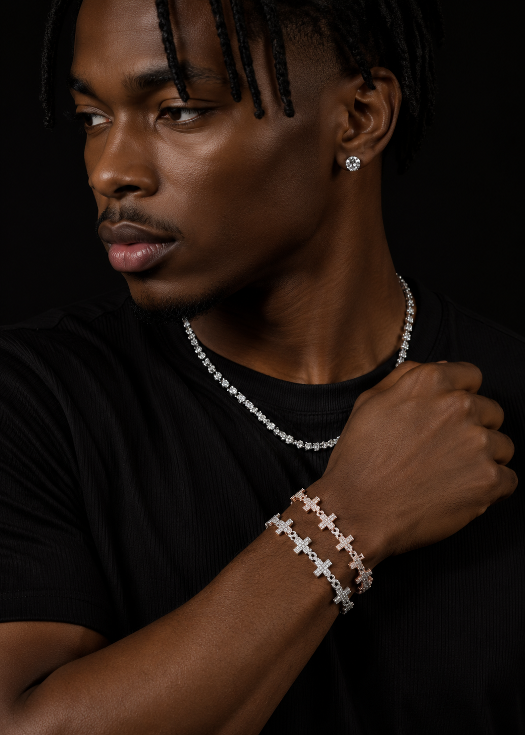 Rapper Jewelry Round Mix Baguette Moissanite Iced Out Cross Bracelet With Moissanite Diamond