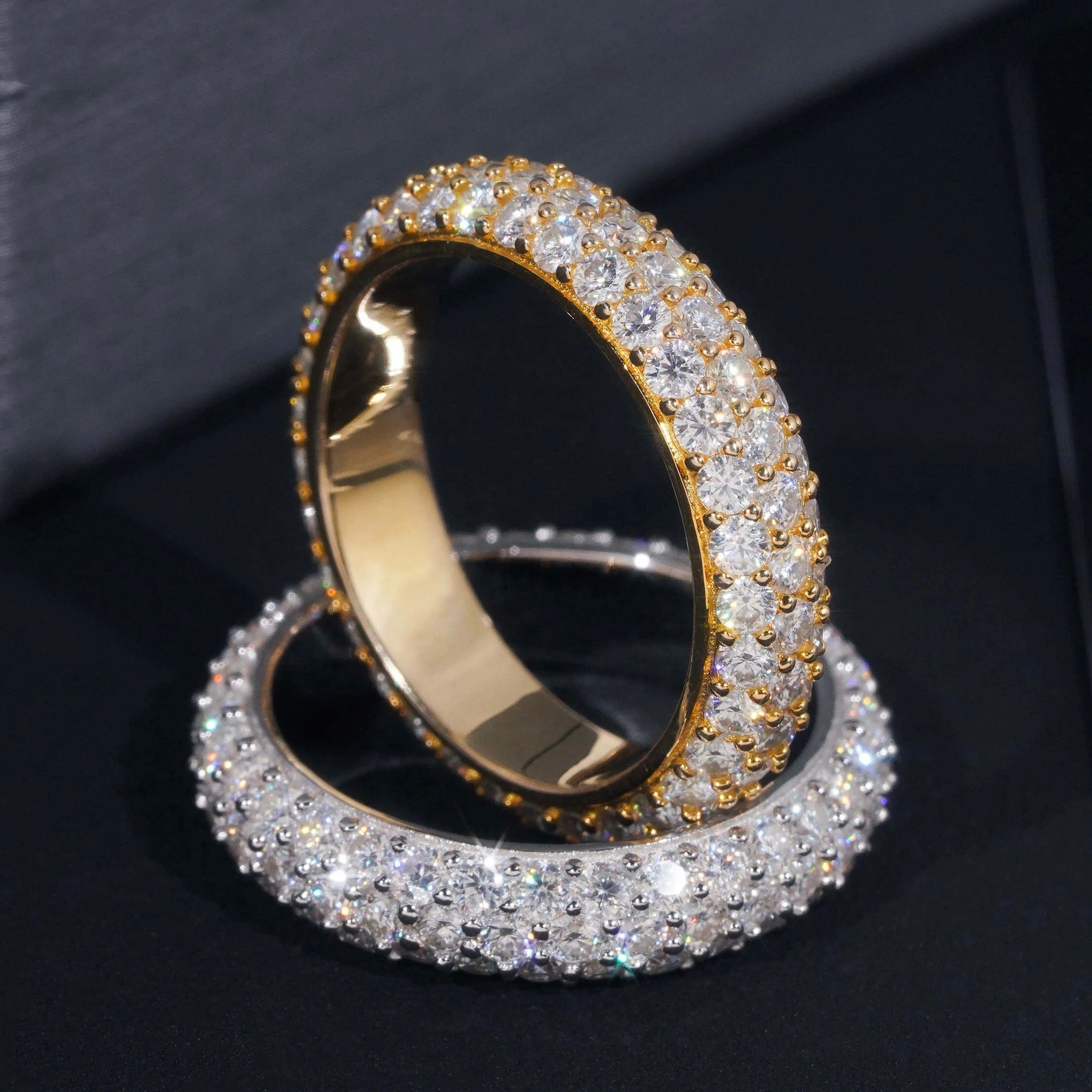 Solid Silver Three Rows Eternity Diamond Ring VVS Moissanite Hip Hop Men Jewelry