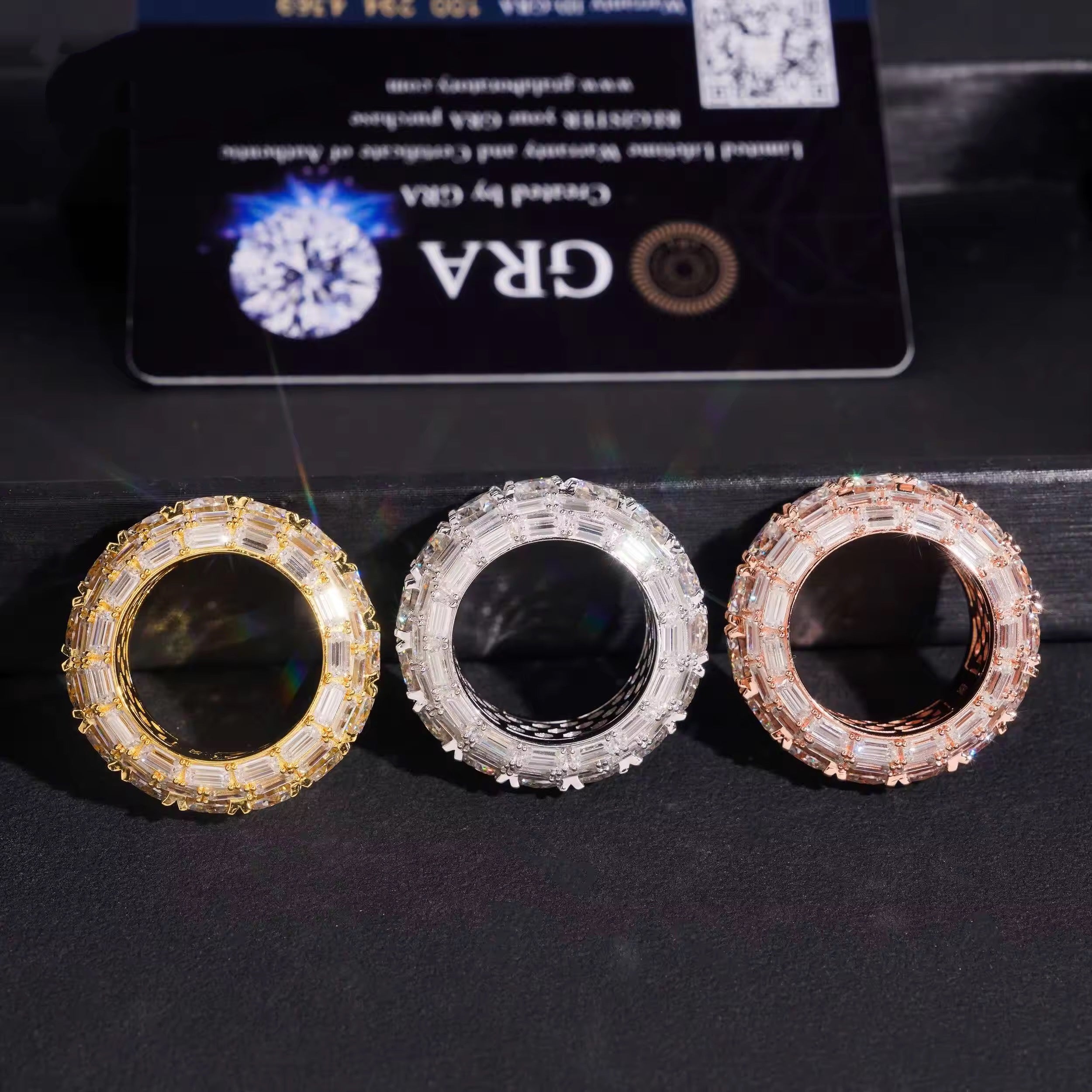 Three Rows Fancy Cut Moissanite Diamond Eternity Ring Band