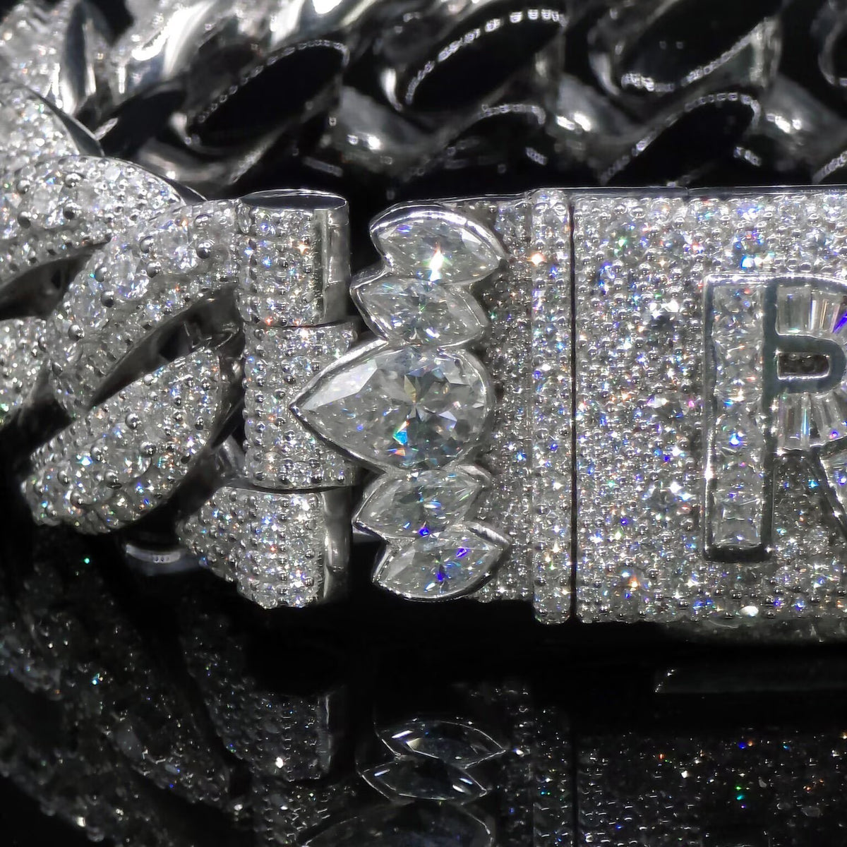 18MM Raised Stone Cuban Link Bracelet Moissanite Diamond With Initial Lock