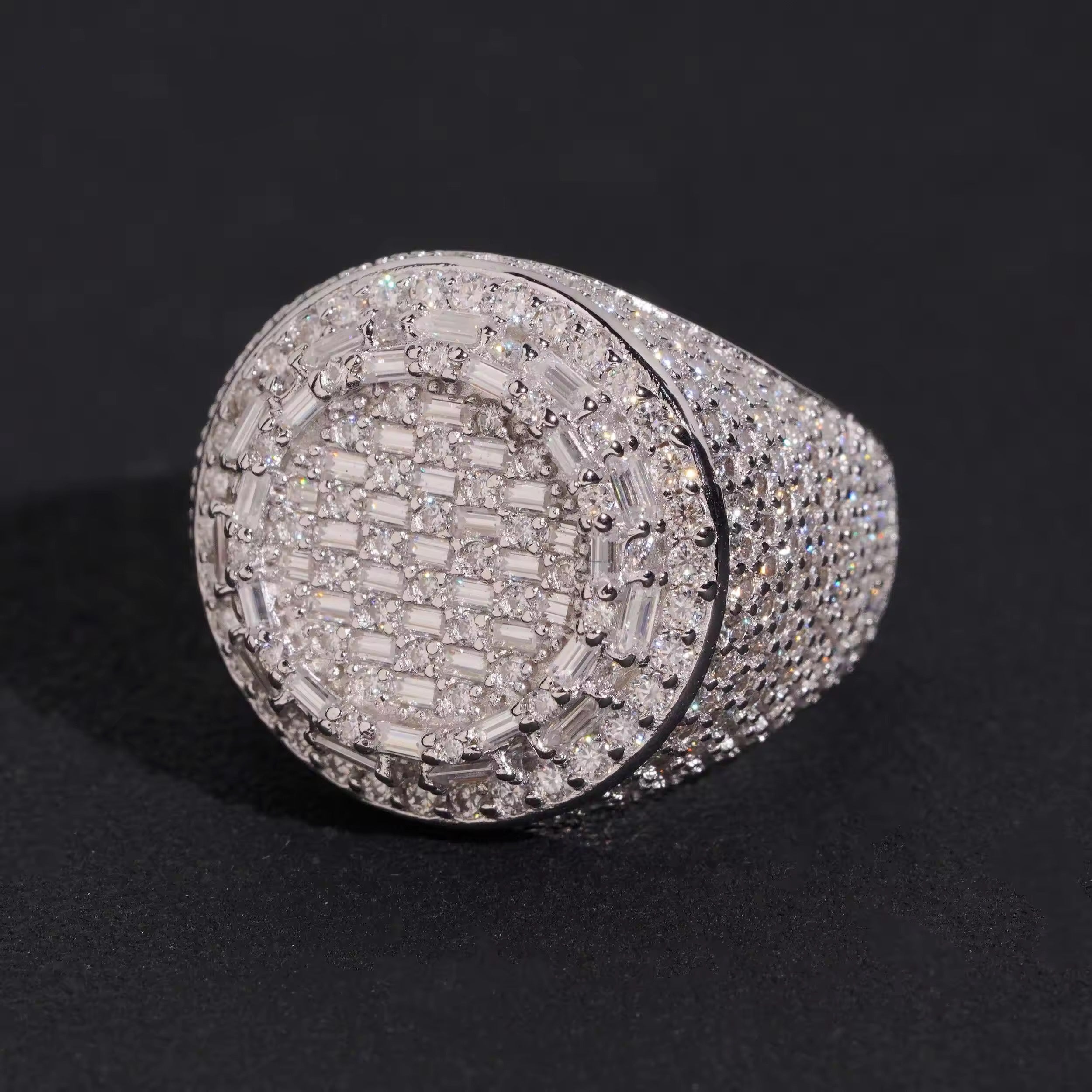 VVS Moissanite Diamond Men Ring Half Iced Solid Silver