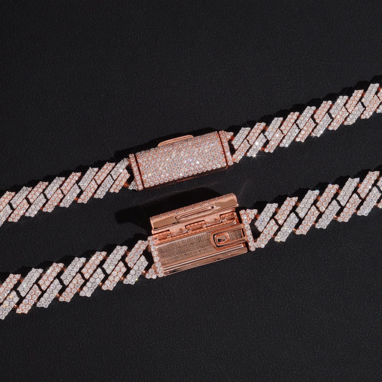 10MM 12MM Two Rows Iced Out Moissanite Diamond Cuban Link Chain Rose Gold Mix White Gold