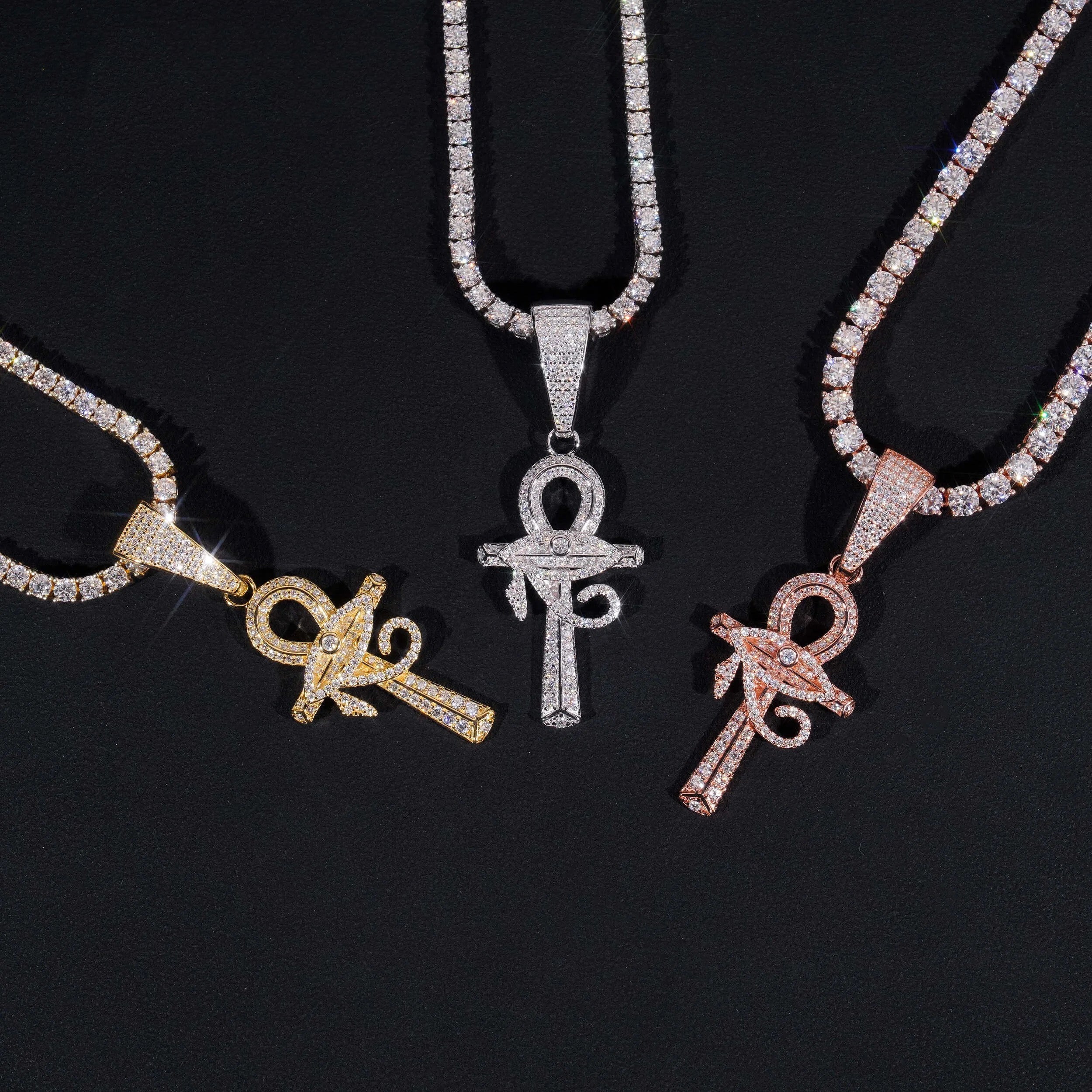 Iced Out Evil Eye Ankh Cross Pendant Moissanite Hip Hop Jewelry