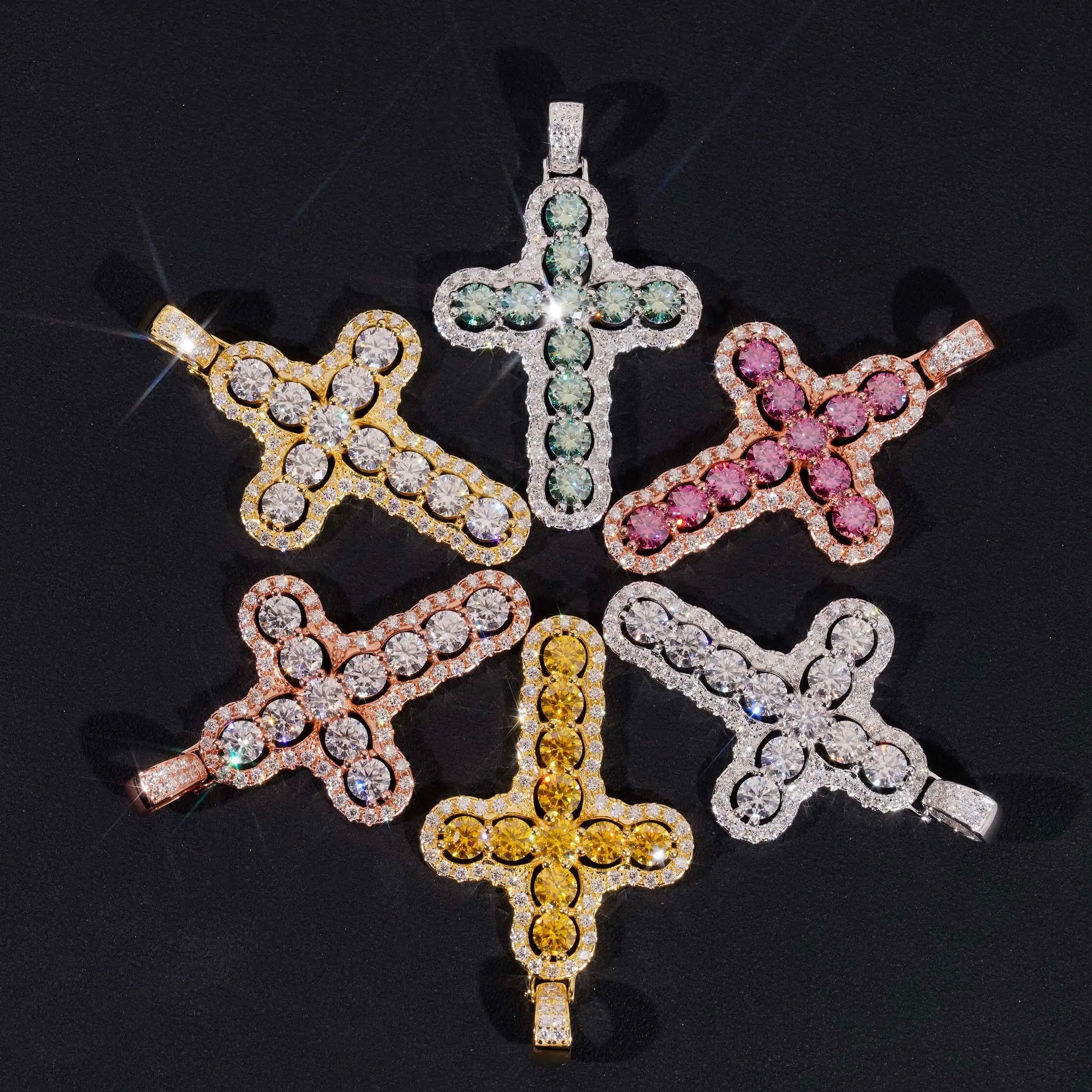 Christmas Edition Color Moissanite Cross Pendant Match 4MM Tennis Chain Iced Out