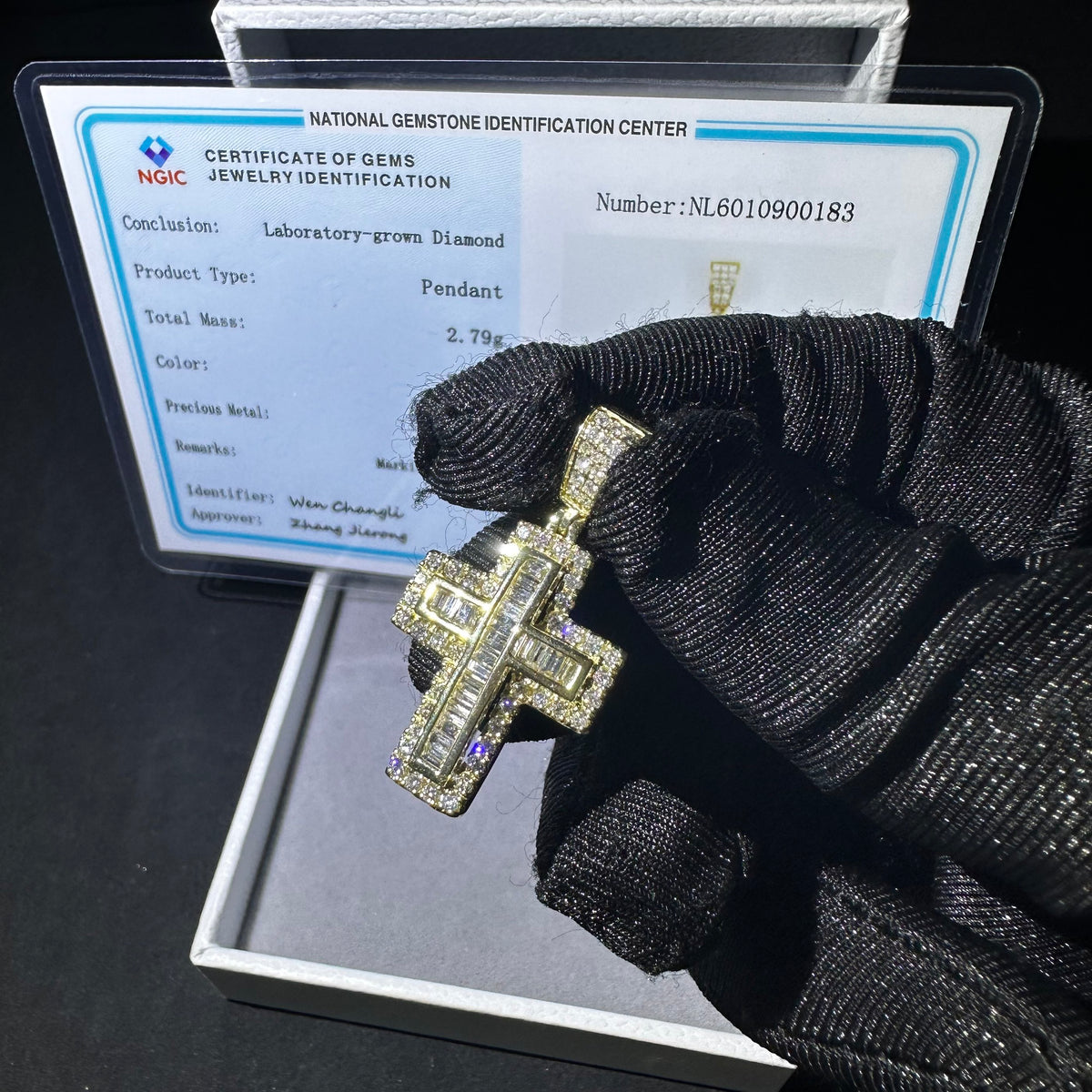10K Solid Gold VVS Lab Grown Diamond Cross Pendant Charm