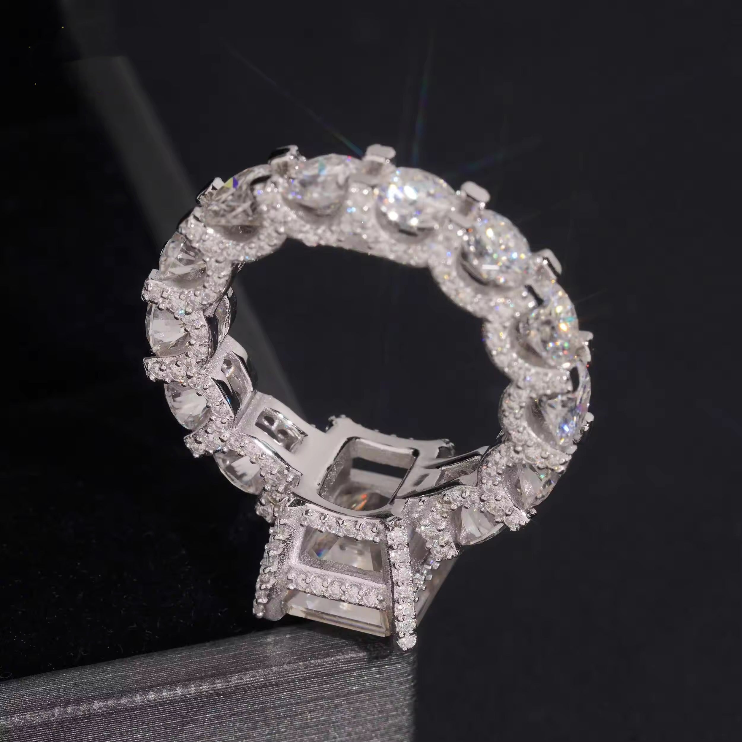 Luxury Full Iced Band Big Carat Ring Moissanite Diamond Ring