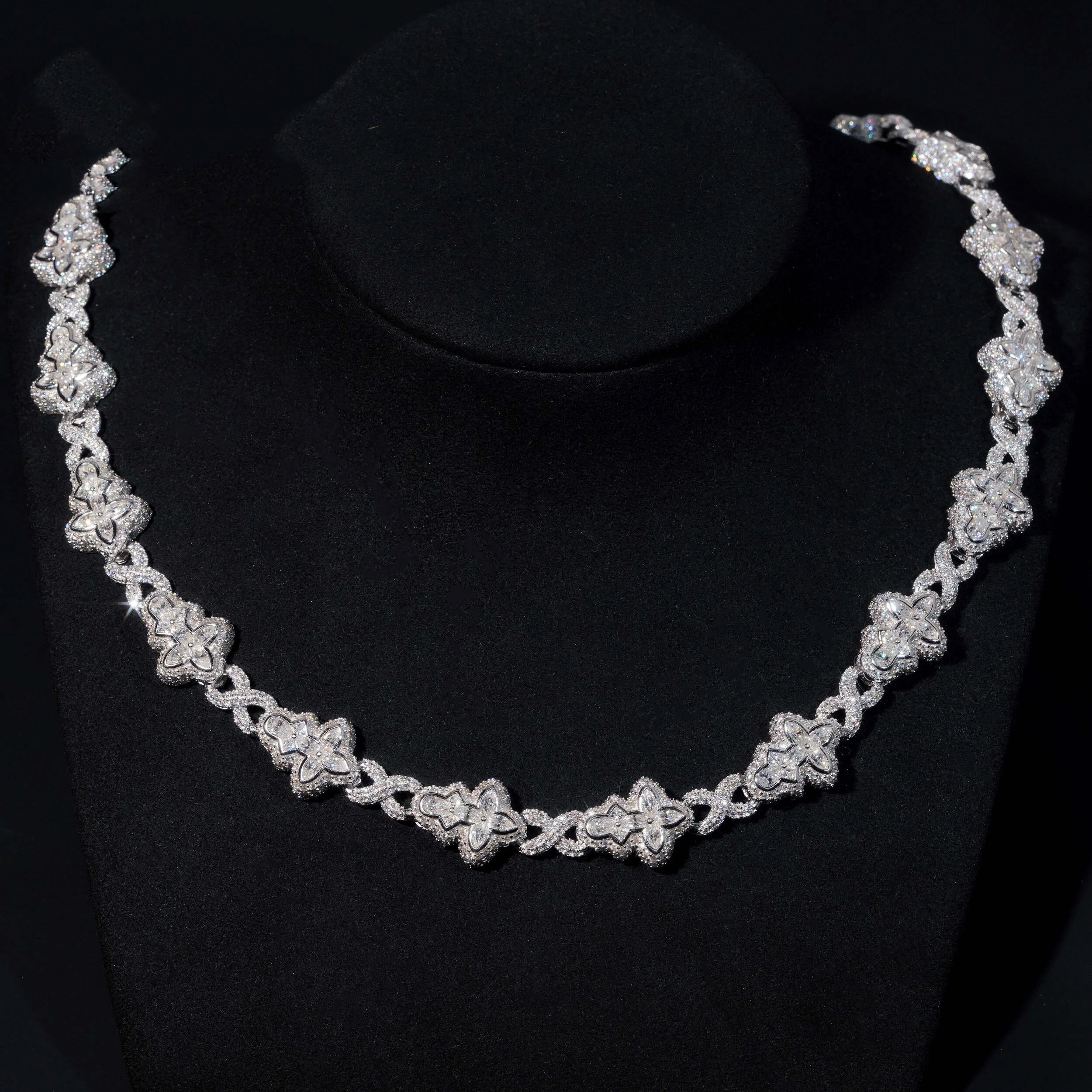 New Design 18MM Cross Flower Link Fancy Cut Moissanite Hip Hop Jewelry Necklace Sterling Silver 925