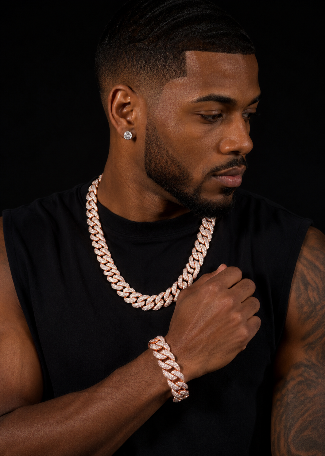 20mm Mosaic-Set diamond Cuban Link Chain 14K Gold