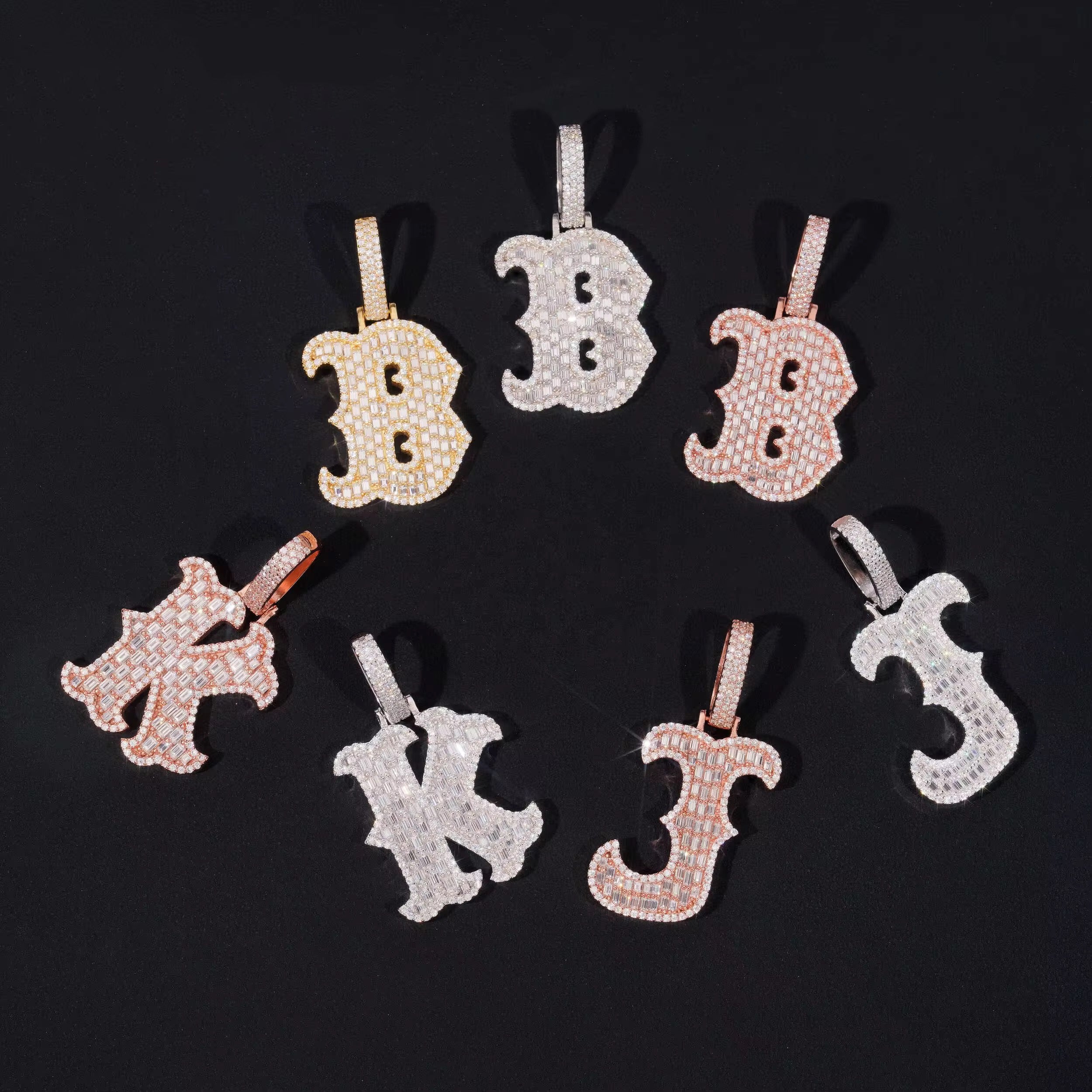 1.5Inch Baguette Initial B K J Letter Pendant VVS Moissanite Diamond
