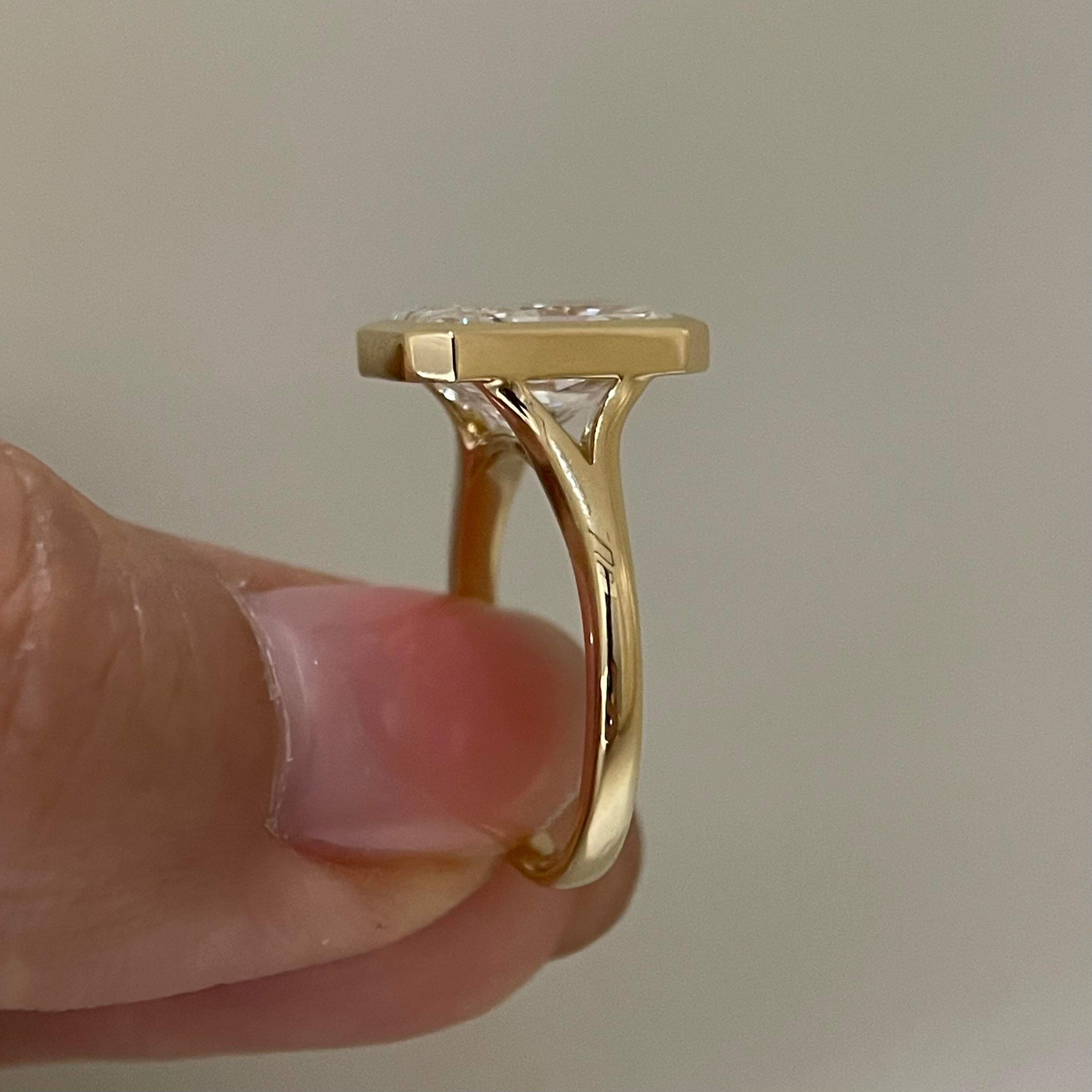 18K Yellow Gold 3 Carat Radiant Cut Vintage Lab Diamond Ring