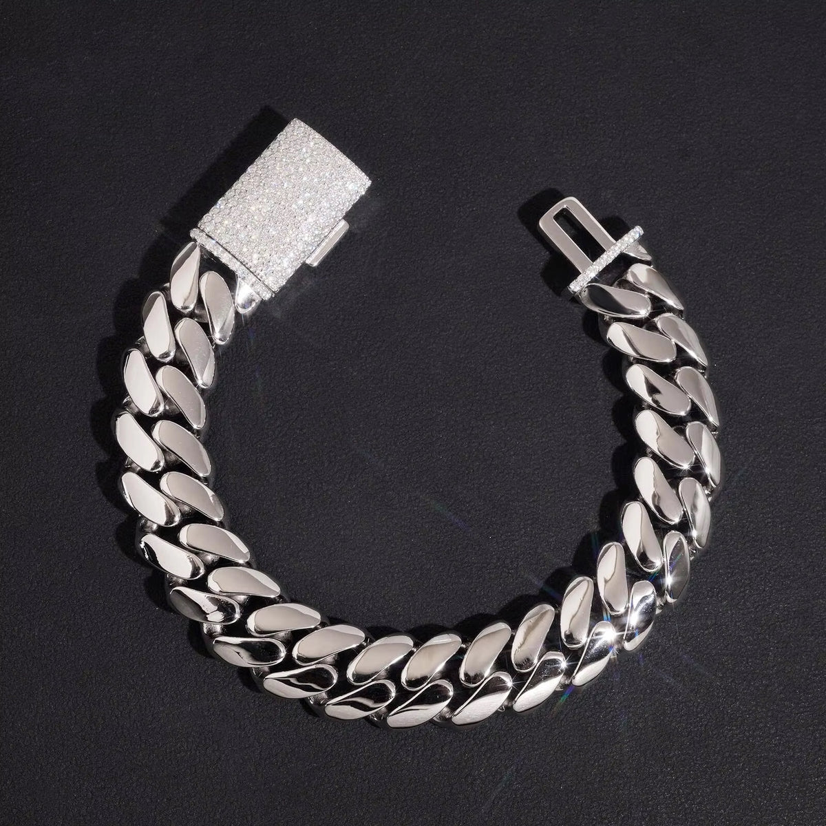 925 Sterling Silver 15MM Lab Grown Diamond Cuban Link Bracelet