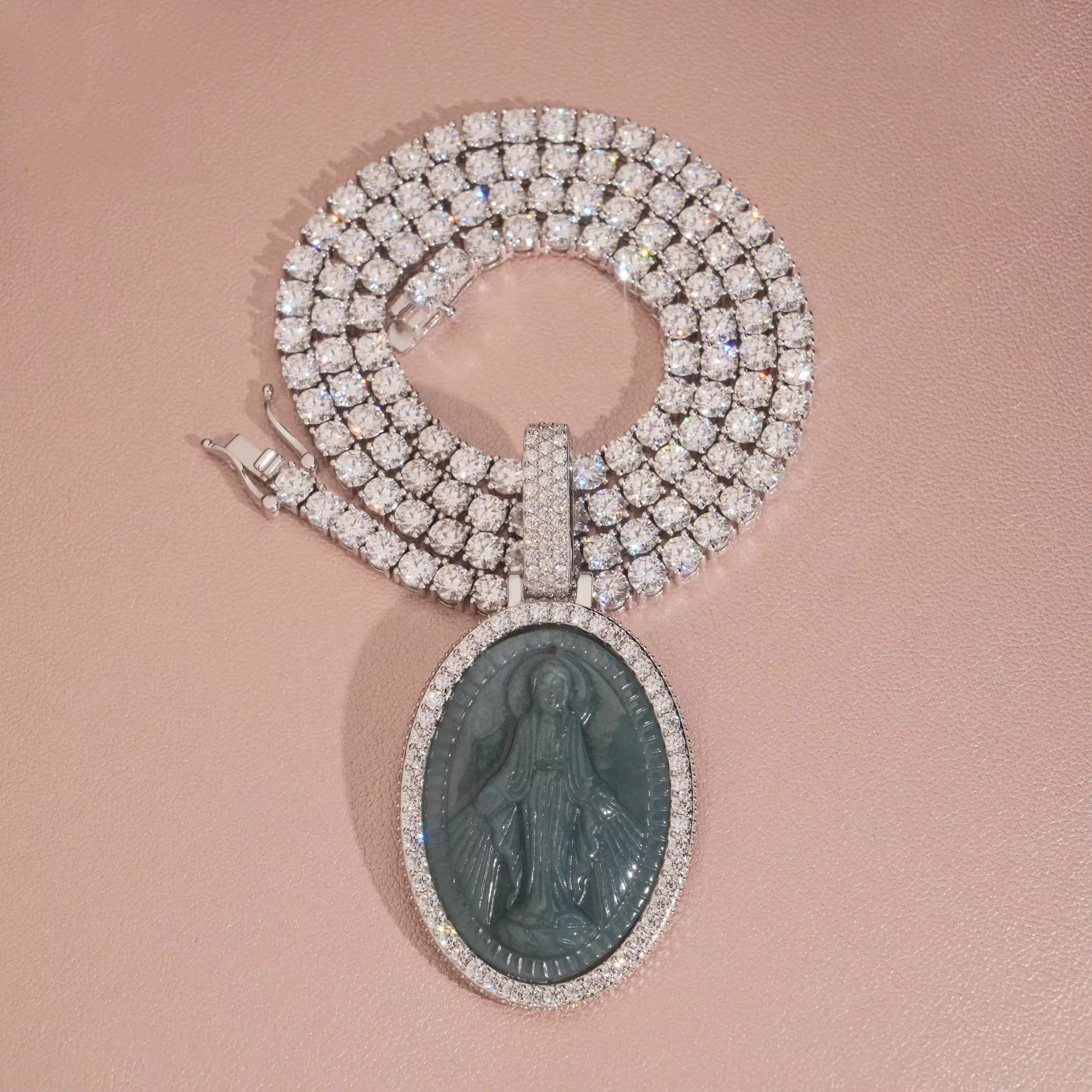 Oval Diamond Frame Maria Jade Pendant