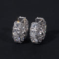 Solid 14K White Gold Iced Out Hoop Huggie Earrings with Lab Diamond