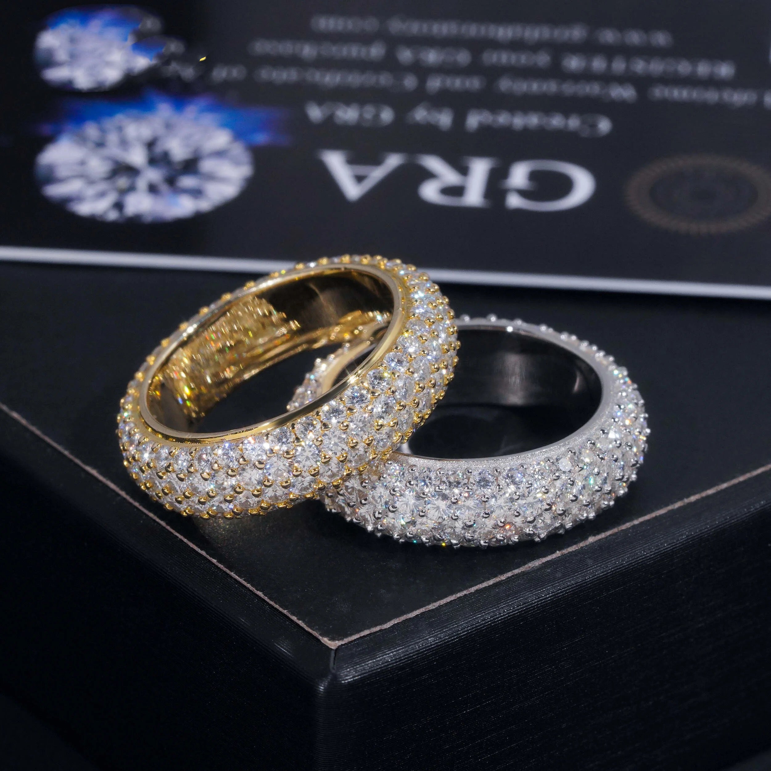 5Rows Vvs Moissanite Diamond Eternity Ring For Men Solid Silver Hip Hop Jewelry