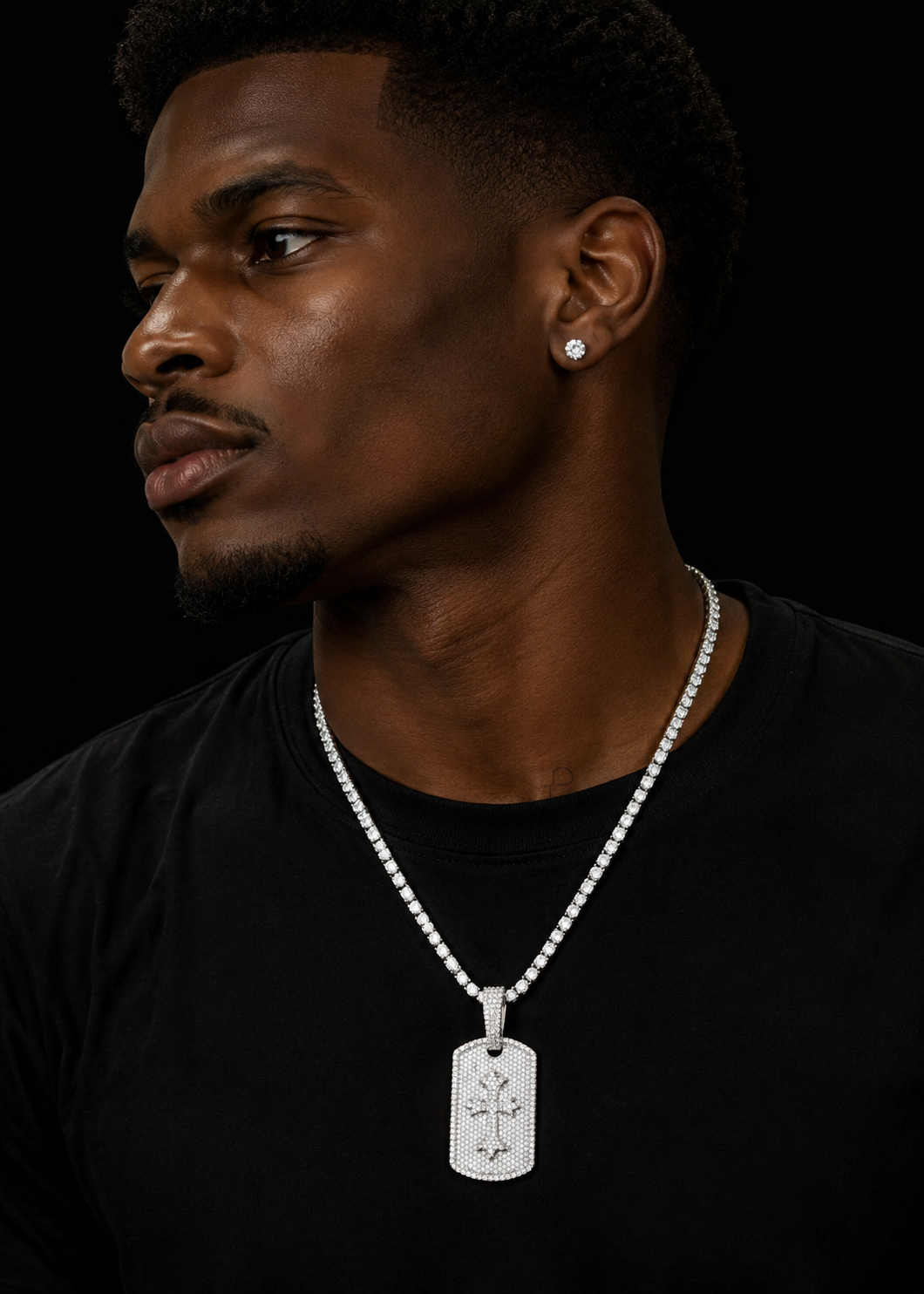 Moissanite Iced Out Dog Tag Pendant with Cross for 4MM Tennis Chain Hip Hop Jewelry