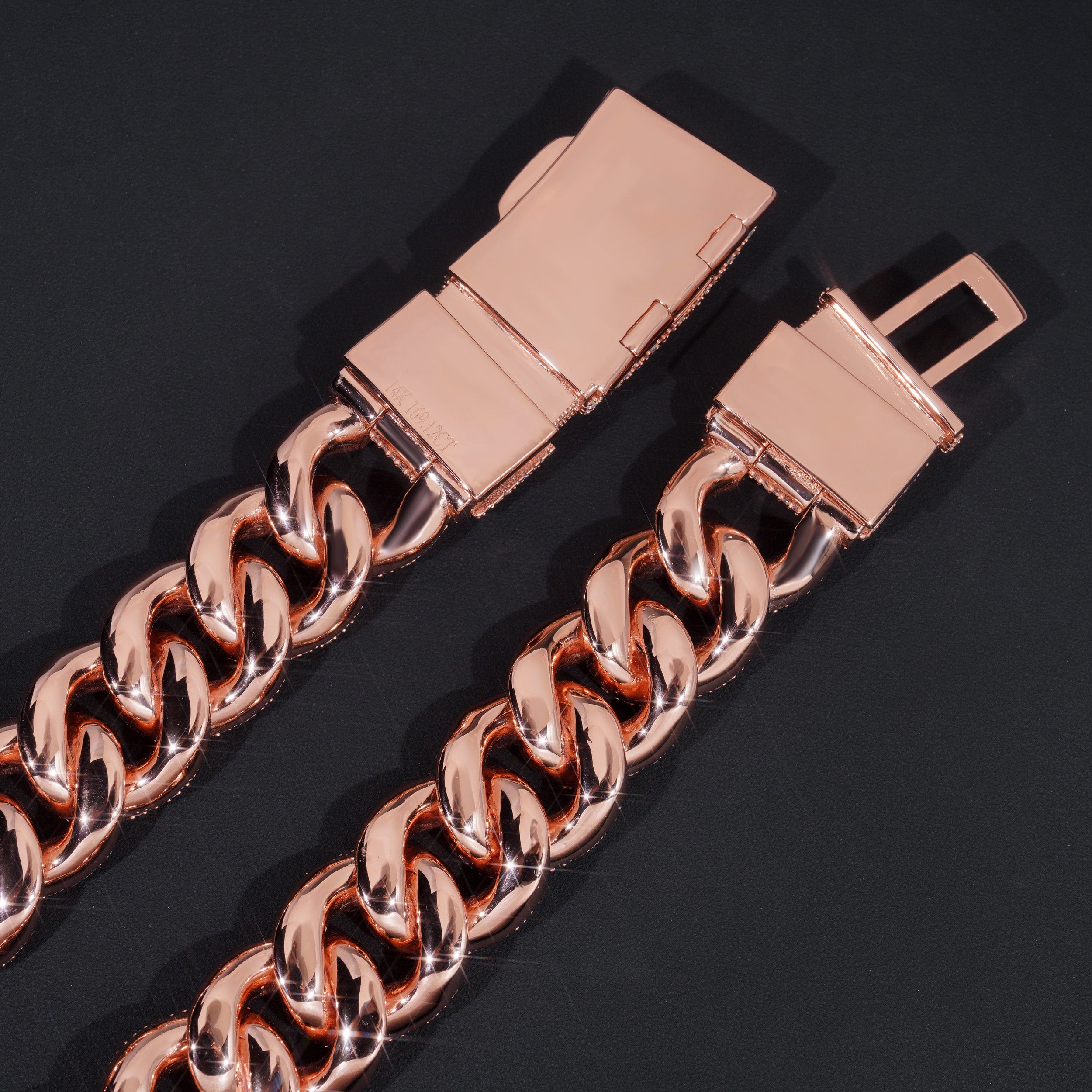 Solid Silver Rose Gold Plated 28MM Mosaic Setting Cuban Link Chain Necklace Moissanite Diamond For Men