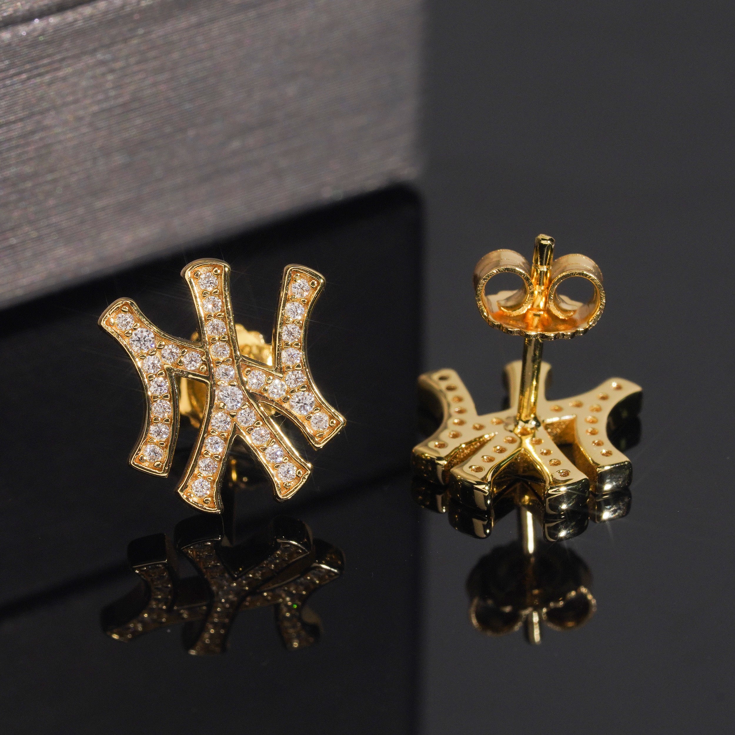 Iced Out Gold VVS Moissanite Symbol Studs
