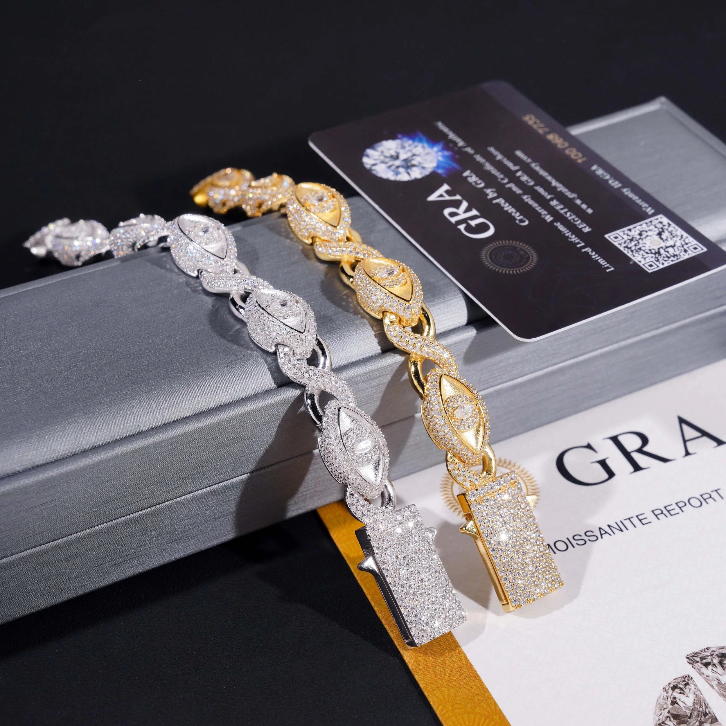 925 Sterling Silver 13MM Moissanite Link Bracelet for Men