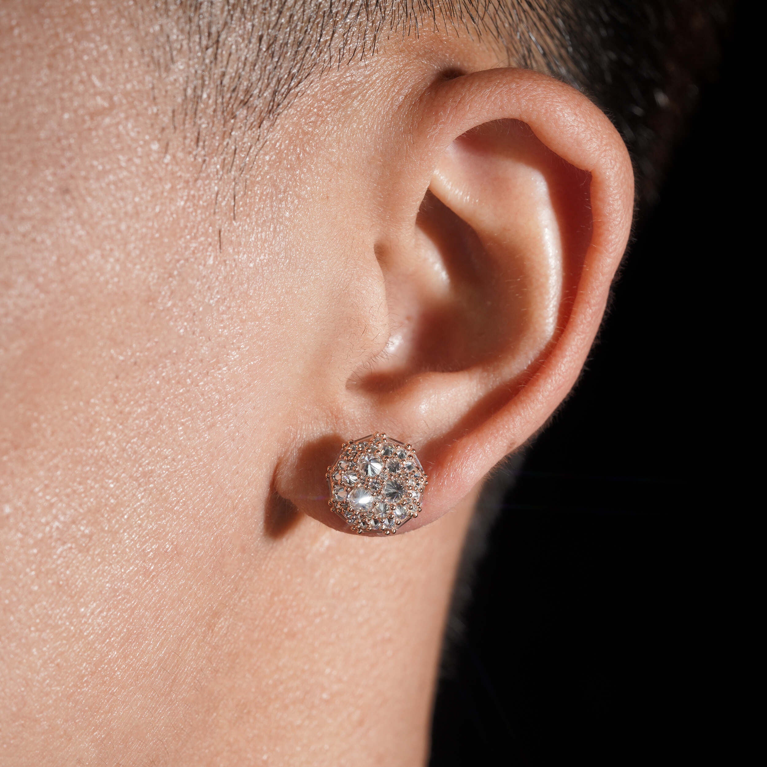 Mosaic Setting Inverted Moissanite Diamond Stud Earrings