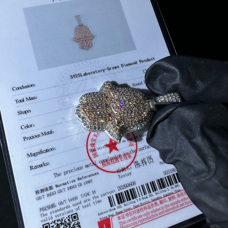 925 Sterling Silver LAB Grown Diamond Hamsa Pendant Rose Gold