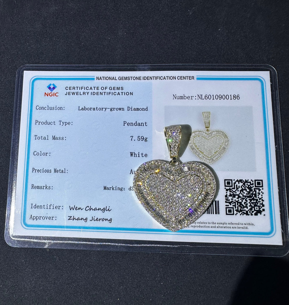 10K Yellow Gold Baguette Cut Lab Diamond Heart Pendant Charm