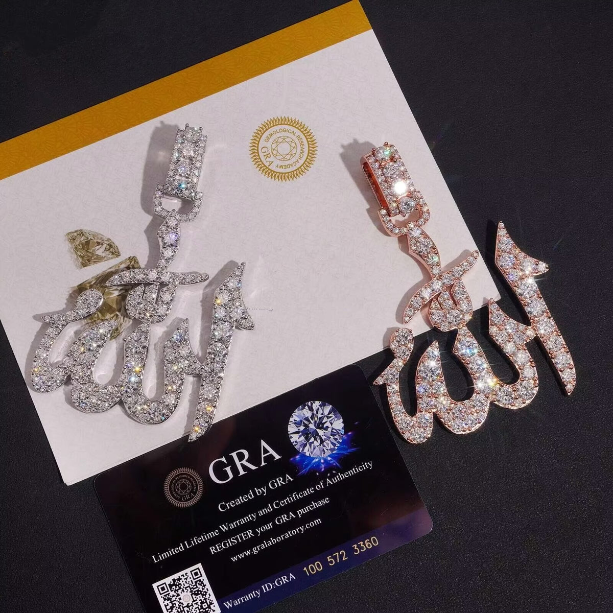 925 Silver Allah Symbol Moissanite Diamond Pendant